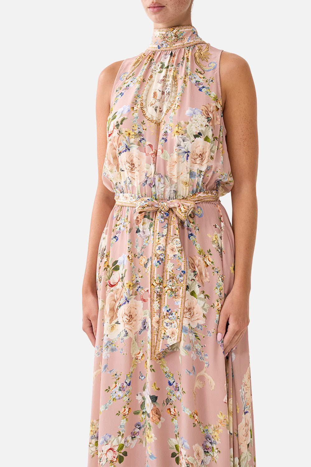 NECKTIE DRESS WITH ELASTICATED WAIST CHAMBER OF BLOOMS
