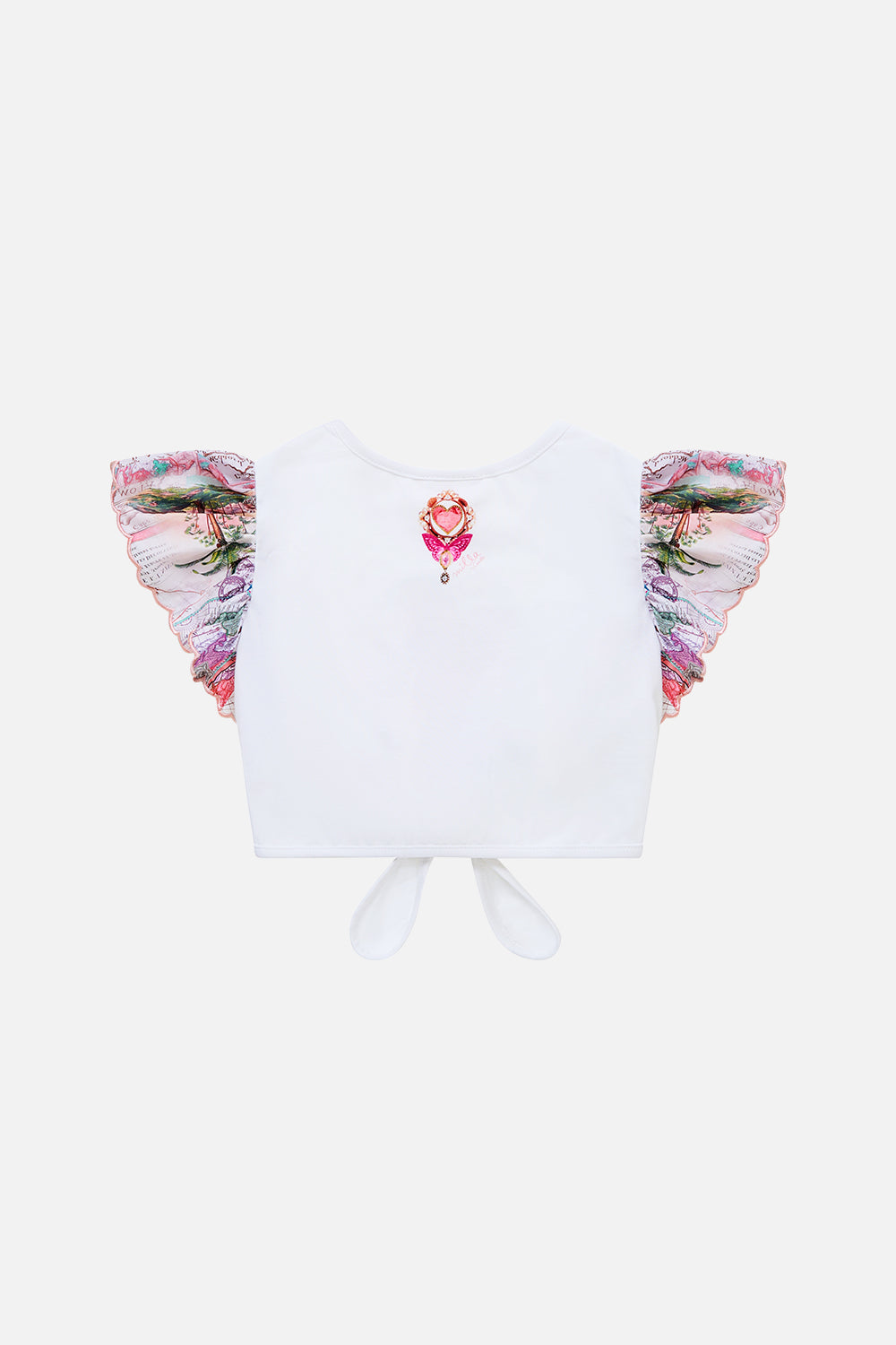 KIDS TIE FRONT CROP TEE W FRILL SLEEVE JOURNAL DE VOYAGE
