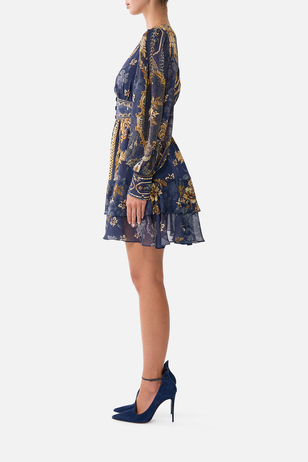 BUTTON FRONT FRILL DRESS CLOAKED IN BAROQUE