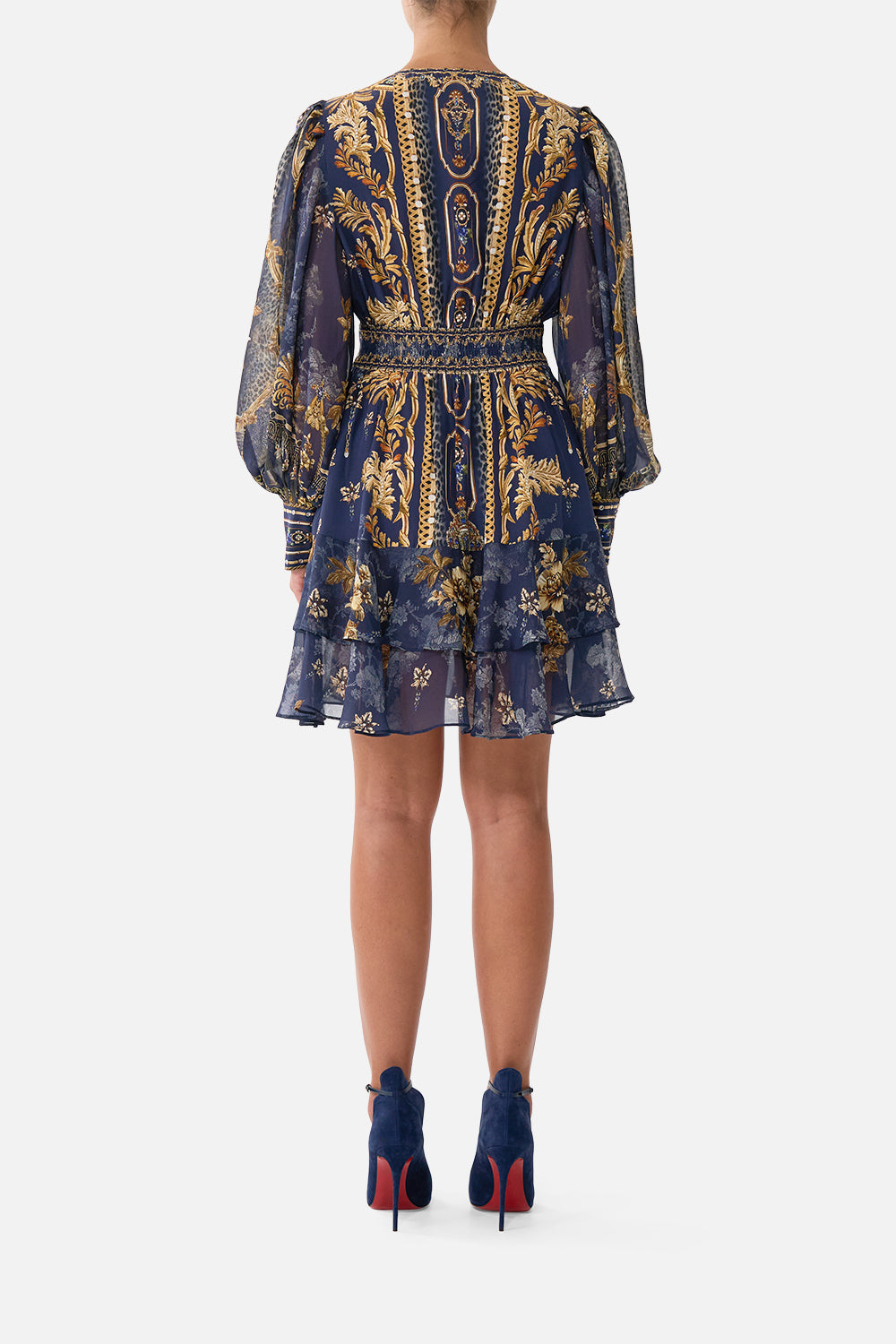 BUTTON FRONT FRILL DRESS CLOAKED IN BAROQUE