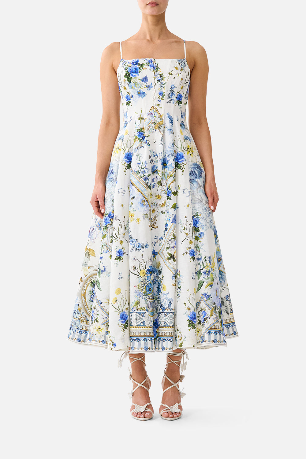 CORSET DRESS WITH LONG FLARED SKIRT DANDELION SKIES