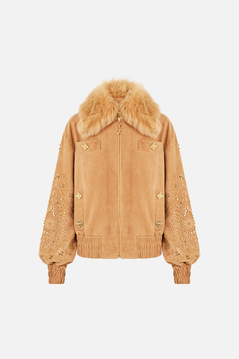 The CAMILLA Leather Bomber with Pocket Details in our A Meeting of Masterpieces print, front view.