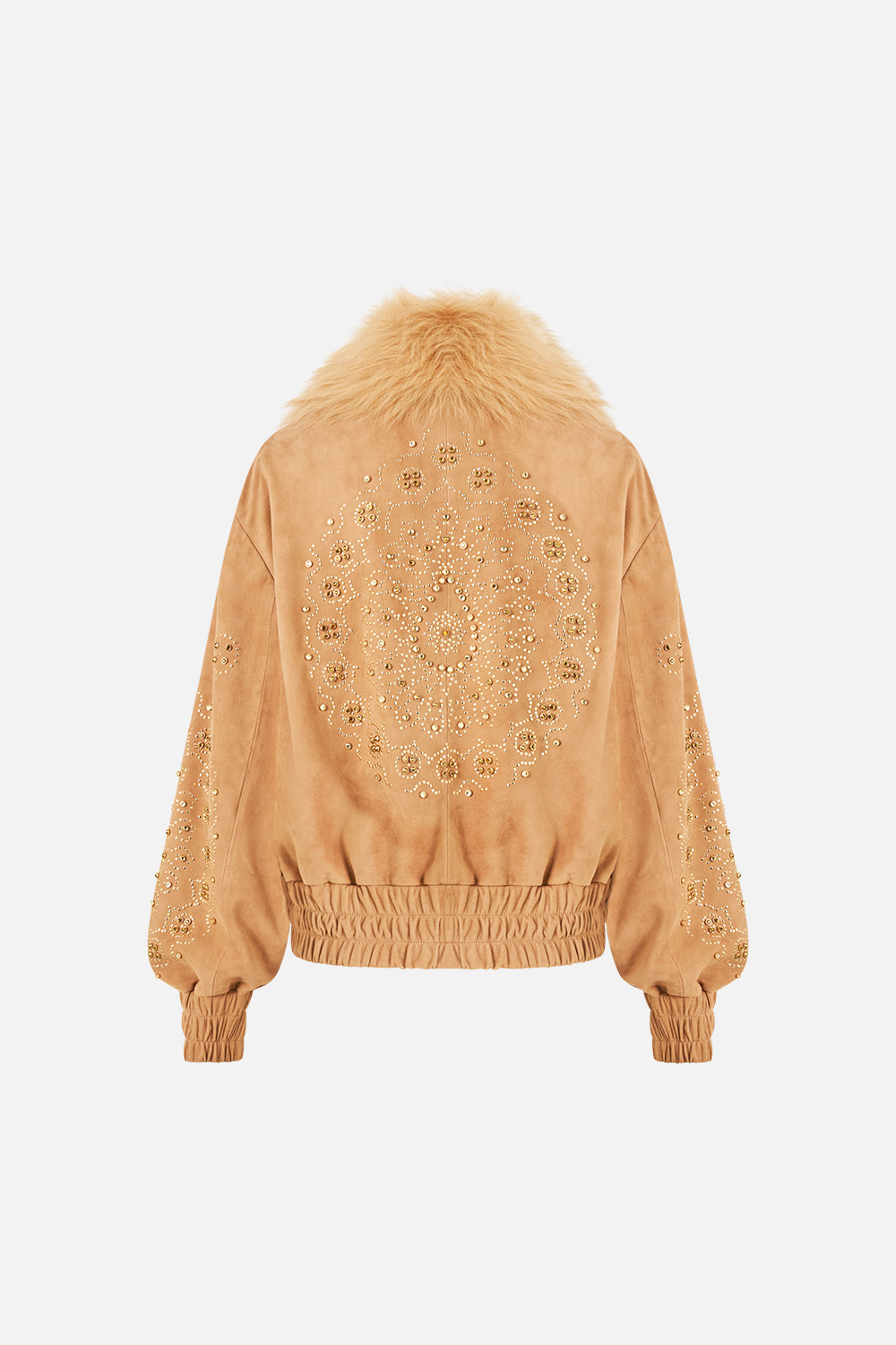 The CAMILLA Leather Bomber with Pocket Details in our A Meeting of Masterpieces print, back view.