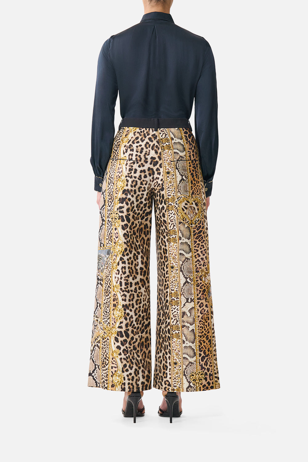 The CAMILLA Collared Shirt with Frill Neck Detail Leopard Libertine in our Leopard Libertine print.