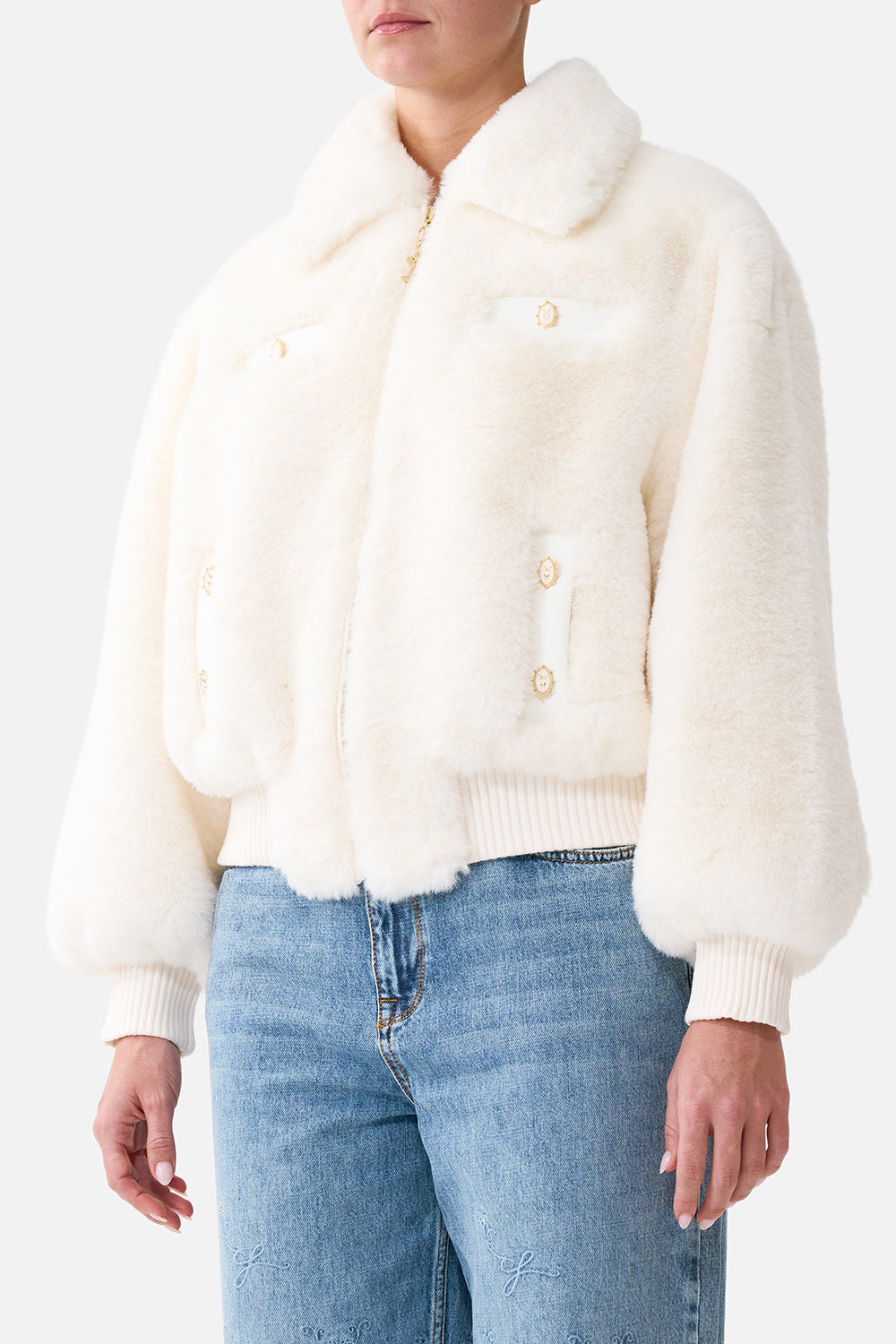 FAUX FUR BOMBER WITH POCKET DETAILS MIDSUMMER MASTERPIECE