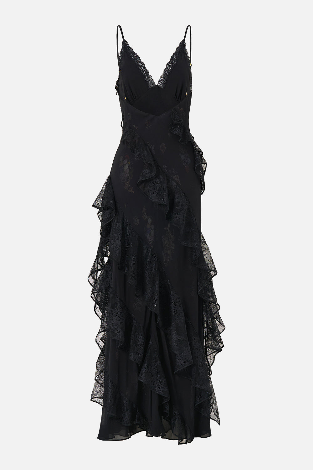 ASYMMETRICAL RUFFLE SLIP DRESS NIGHT GARDEN