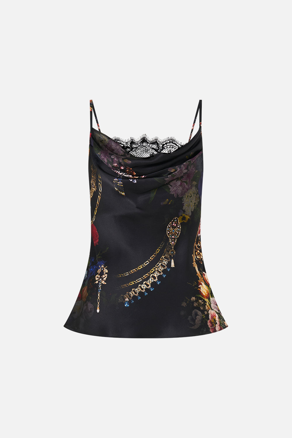 COWL NECK CAMI WITH LACE NIGHT GARDEN
