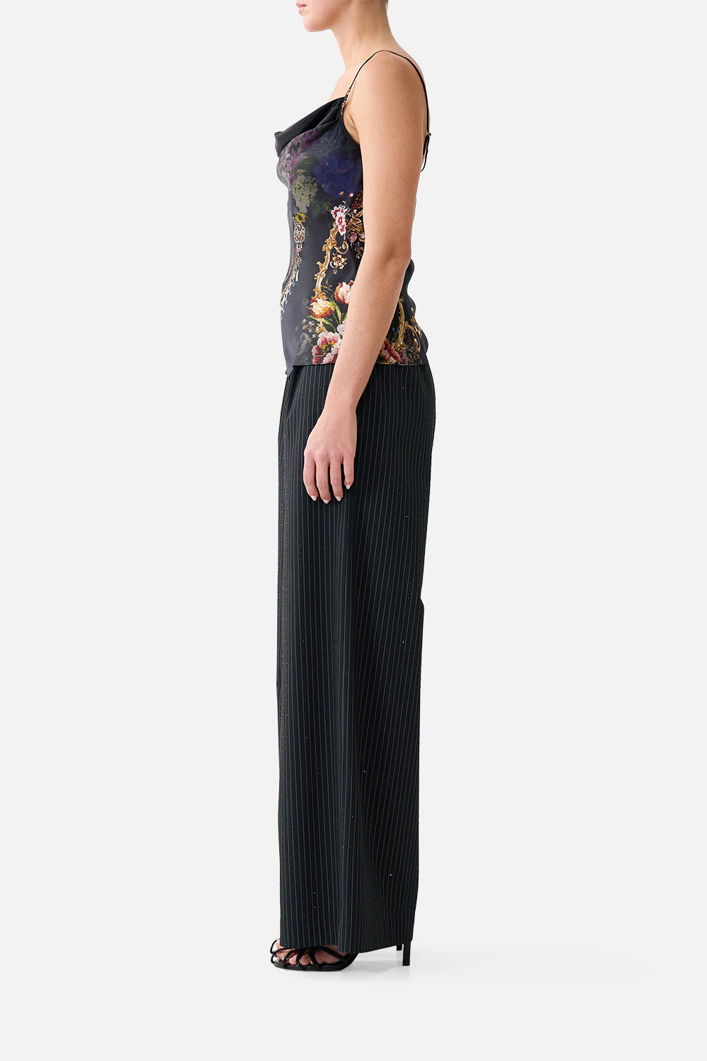 COWL NECK CAMI WITH LACE NIGHT GARDEN