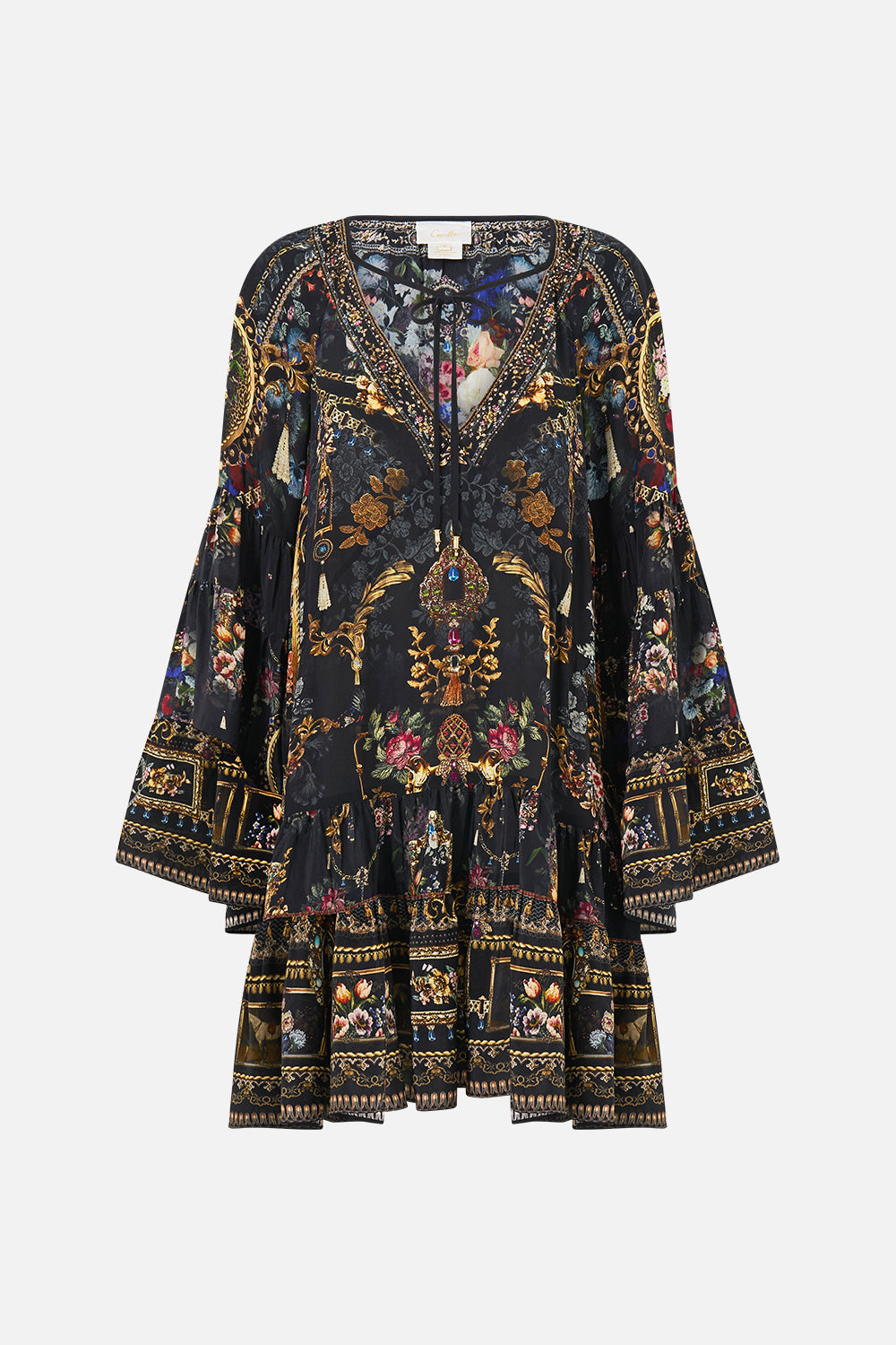 A-LINE GATHERED PANEL DRESS NIGHT GARDEN