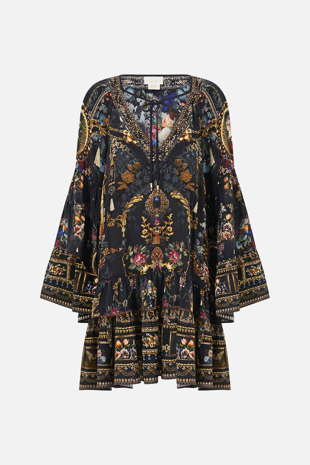 The CAMILLA A-LINE GATHERED PANEL DRESS NIGHT GARDEN