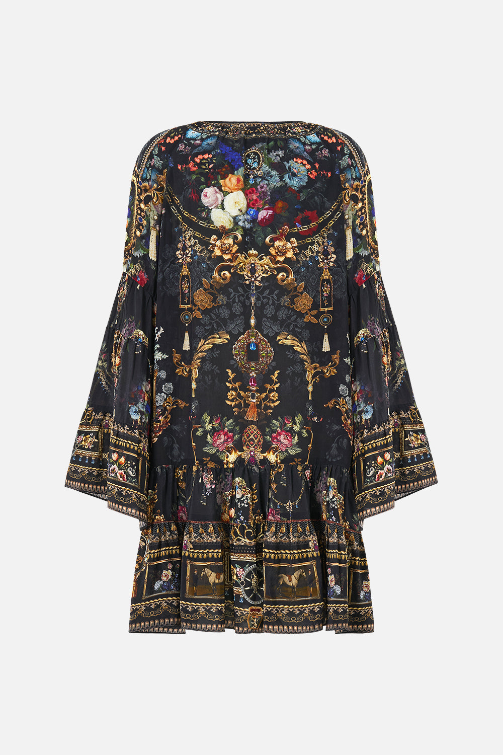 A-LINE GATHERED PANEL DRESS NIGHT GARDEN