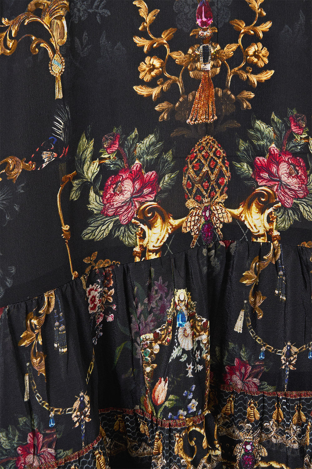 A-LINE GATHERED PANEL DRESS NIGHT GARDEN