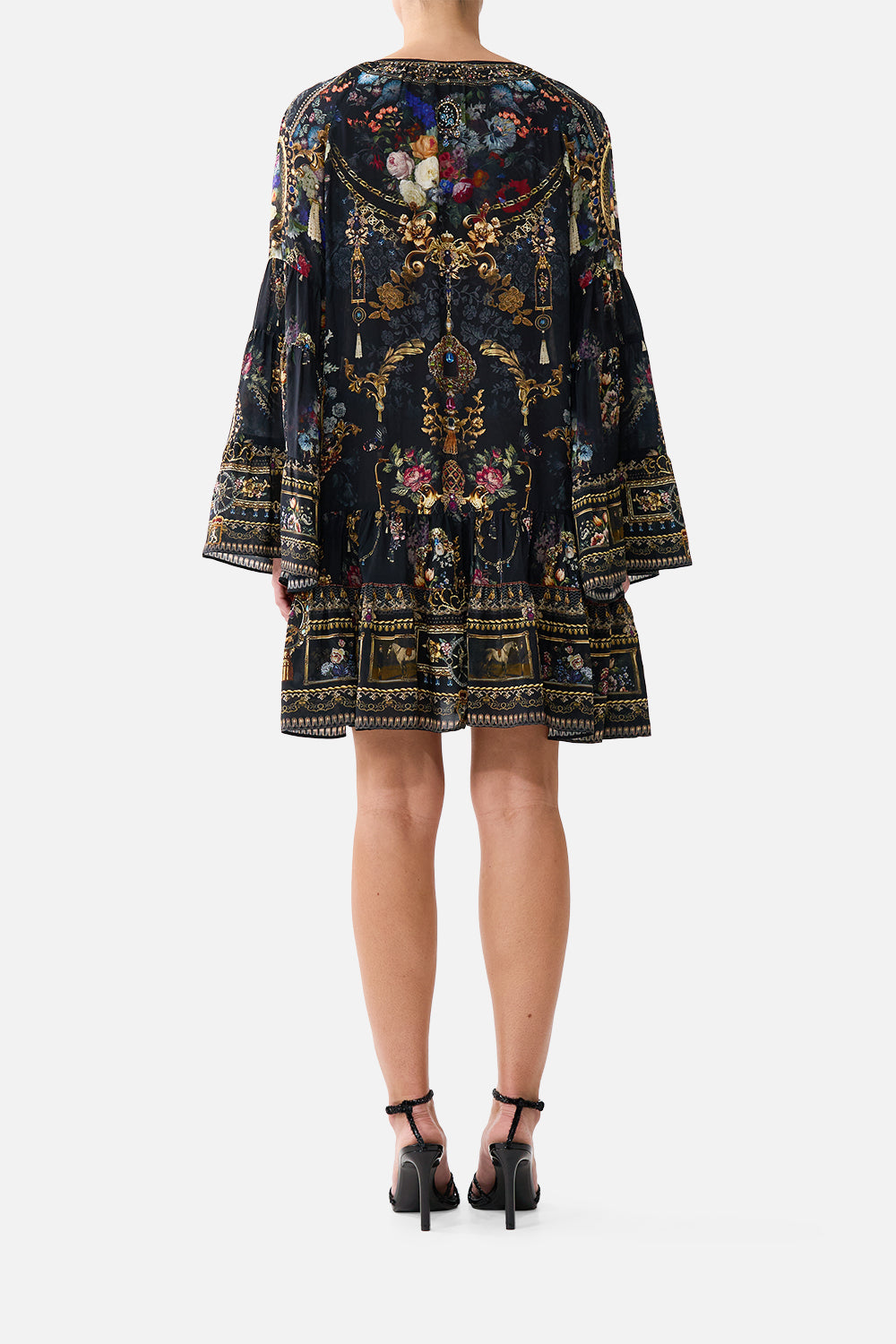 A-LINE GATHERED PANEL DRESS NIGHT GARDEN