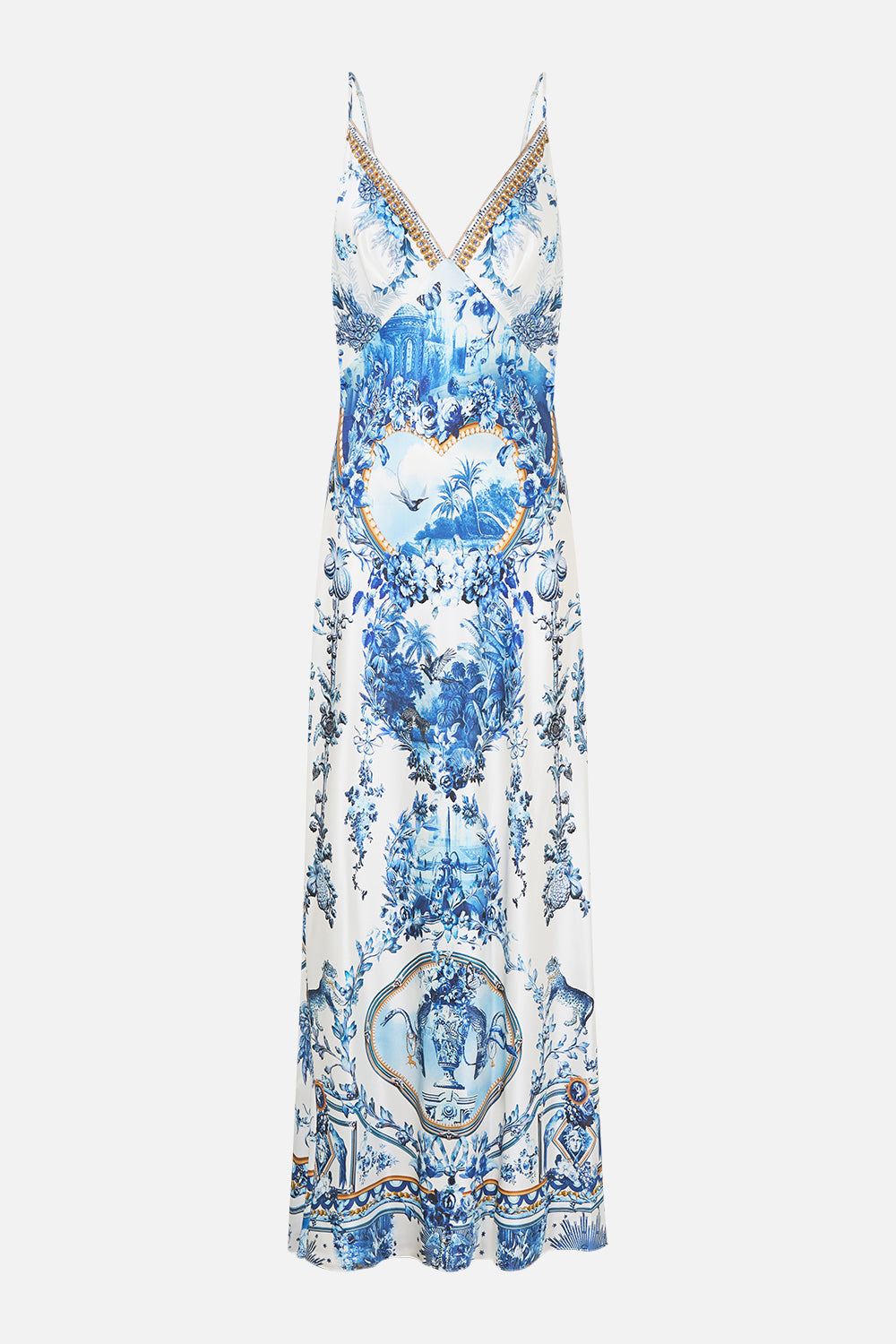 The CAMILLA V NECK FULL LENGTH BIAS SLIP DRESS THE PORCELAIN PARLOUR