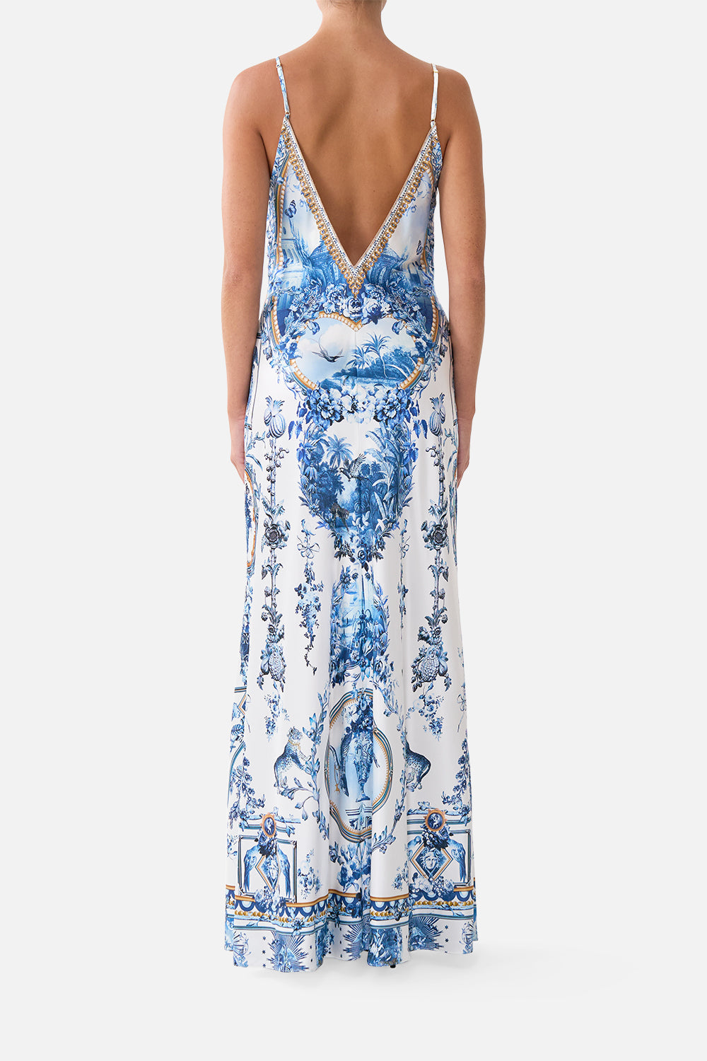 The CAMILLA V NECK FULL LENGTH BIAS SLIP DRESS THE PORCELAIN PARLOUR