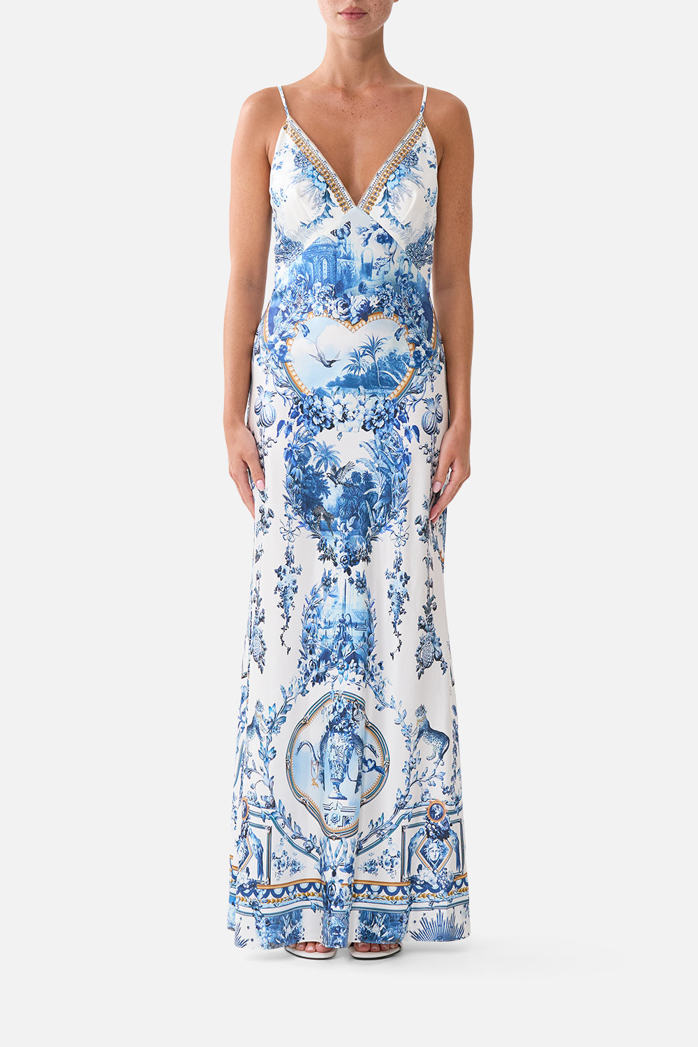 The CAMILLA V NECK FULL LENGTH BIAS SLIP DRESS THE PORCELAIN PARLOURTHE PORCELAIN PARLOUR