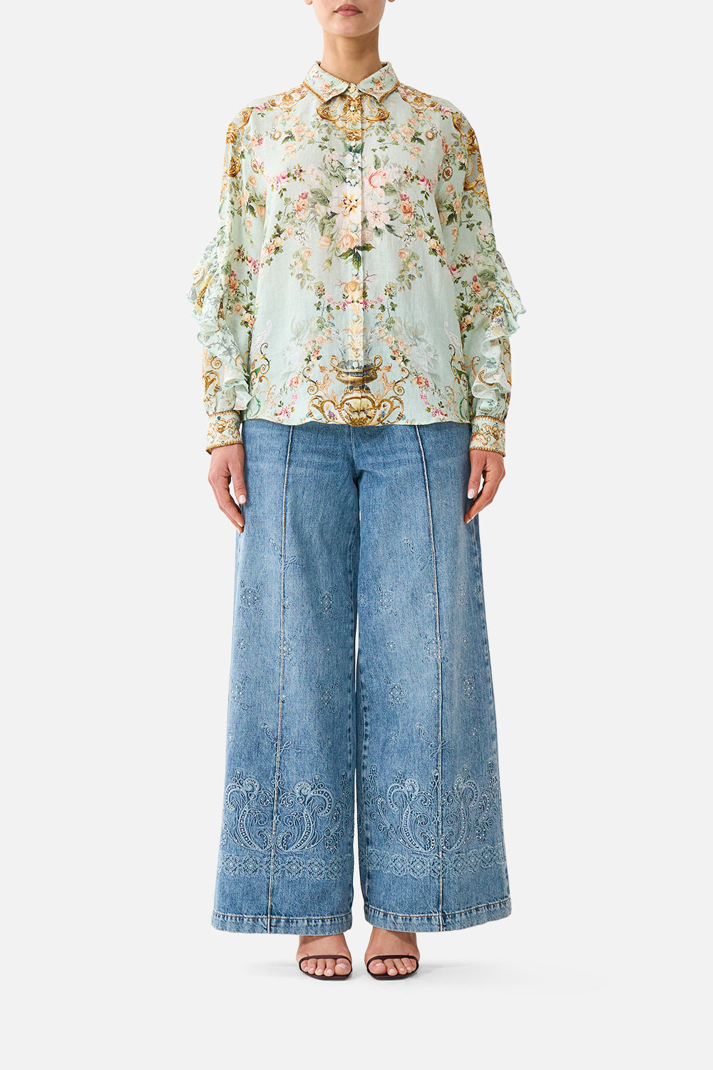 BUTTON SHIRT WITH FRILL DETAIL WILDFLOWER WUNDERLAND