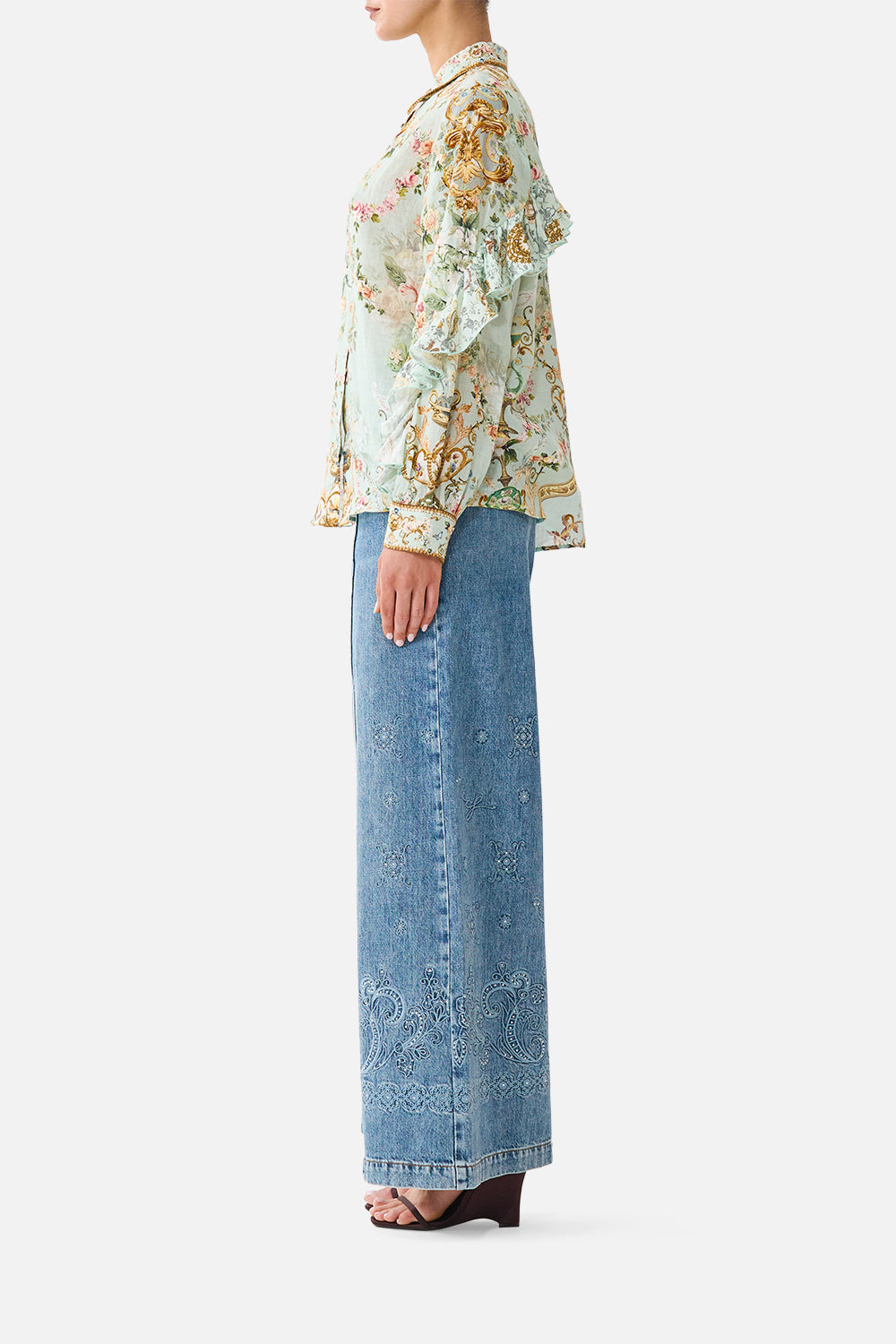 BUTTON SHIRT WITH FRILL DETAIL WILDFLOWER WUNDERLAND