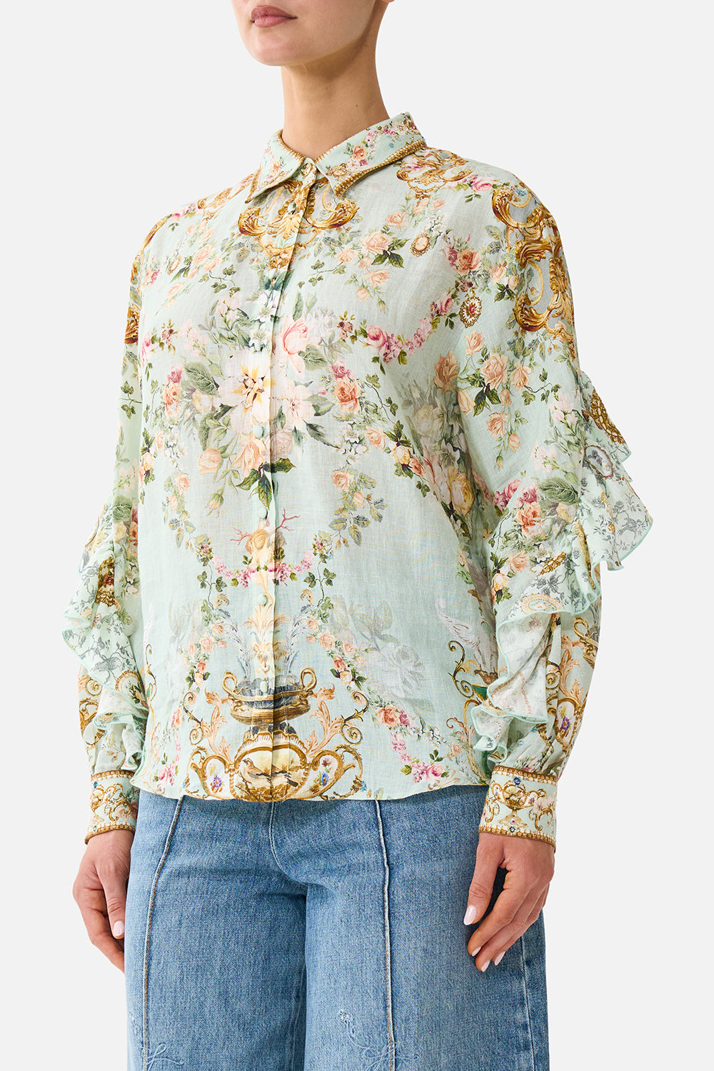 BUTTON SHIRT WITH FRILL DETAIL WILDFLOWER WUNDERLAND
