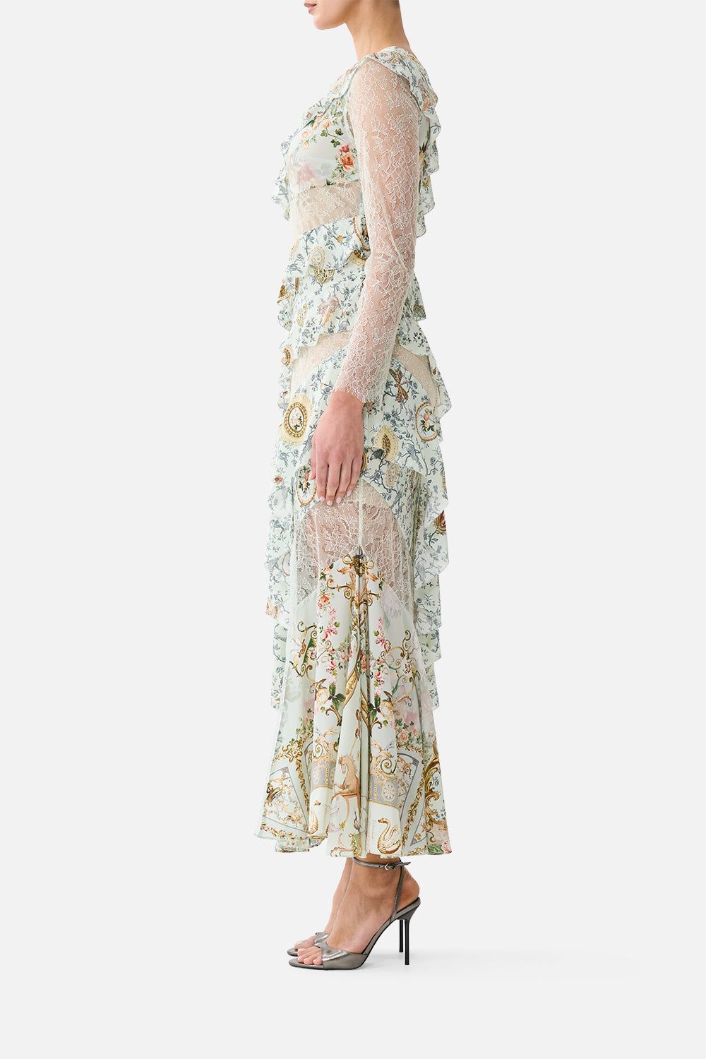 The CAMILLA ASYMMETRIC FRILL PANELLED DRESS WILDFLOWER WUNDERLAND