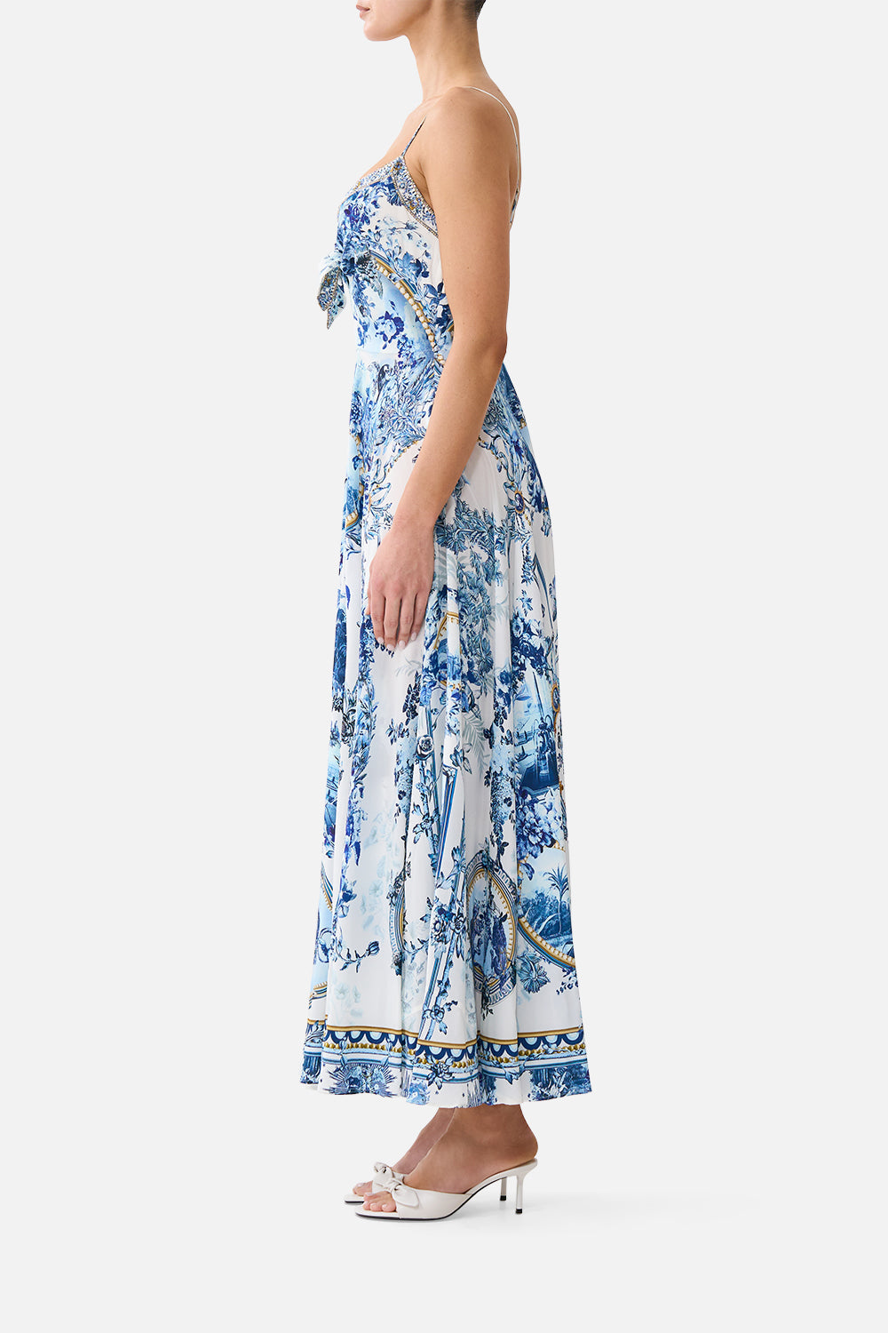 The CAMILLA Long Dress With Tie Front The Porcelain Parlour in our The Porcelain Parlour print.