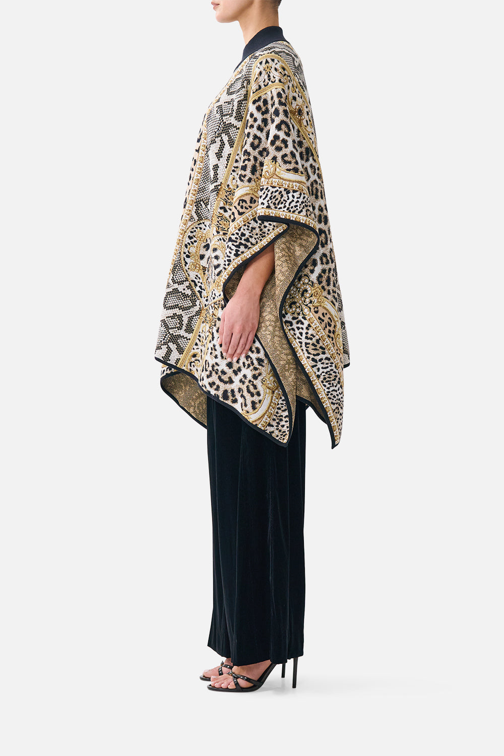 The CAMILLA FUNNEL NECK DRAPE KNIT PONCHO LEOPARD LIBERTINE