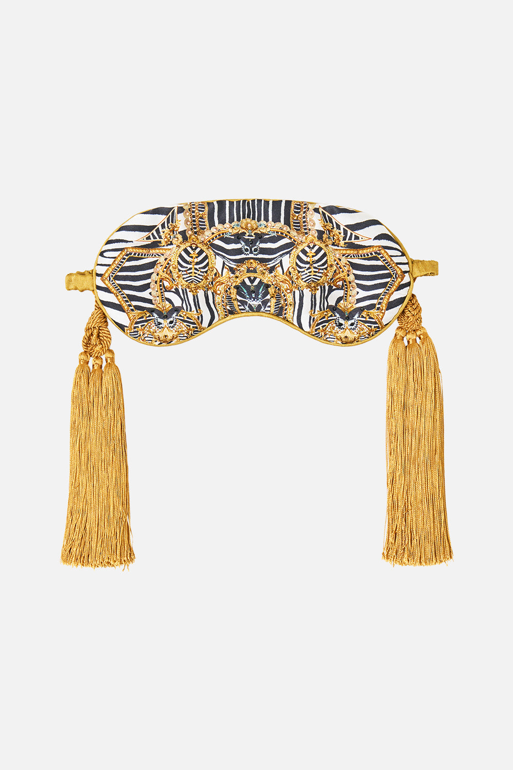 The CAMILLA Pillowcase and Eye Mask with Tassels Set in our Zig Zag Zoo print, fabric detail.