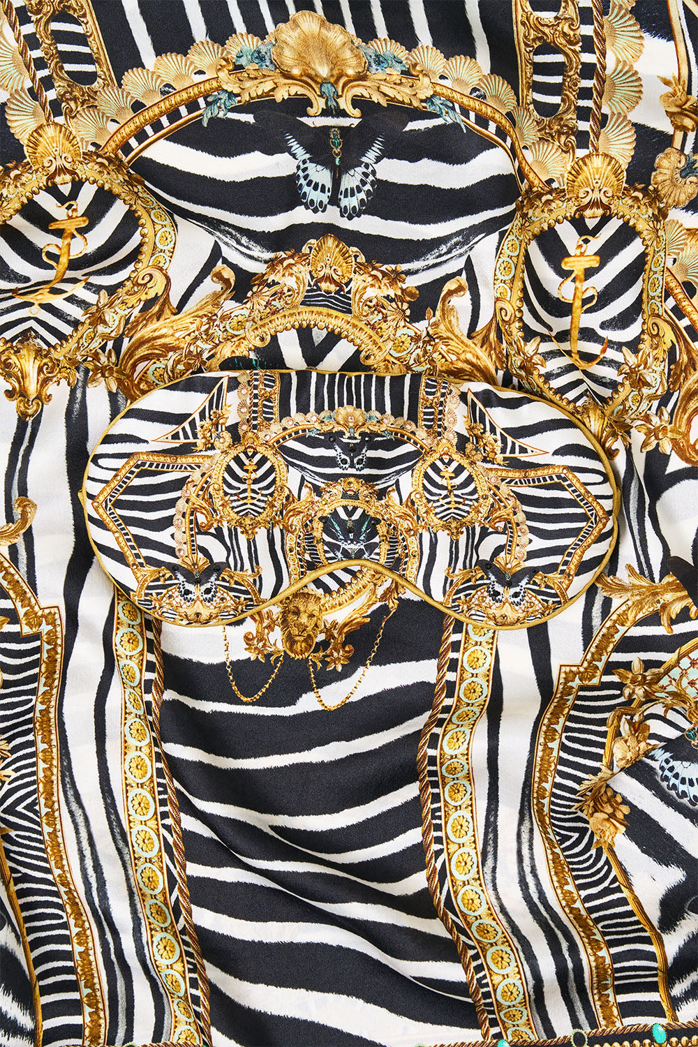 The CAMILLA Pillowcase and Eye Mask with Tassels Set in our Zig Zag Zoo print.