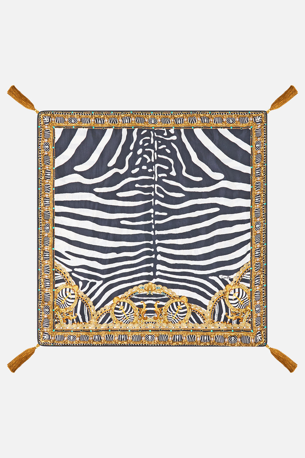 The CAMILLA Large Square Cushion in Print Zig Zag Zoo. Ghost View Back