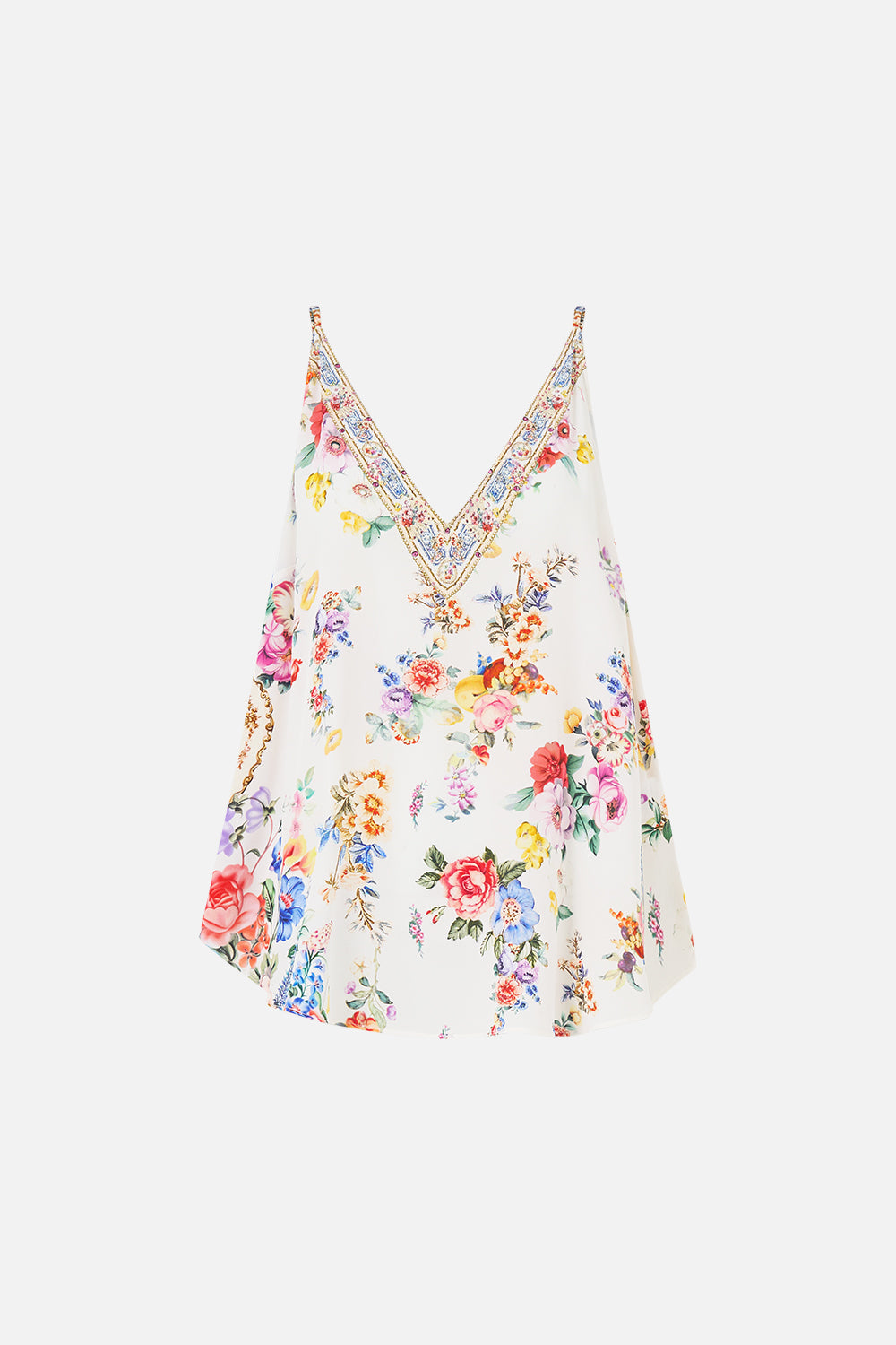 The CAMILLA V NECK FULL LENGTH BIAS SLIP DRESS MILLA IN SEVILLA in our  print.