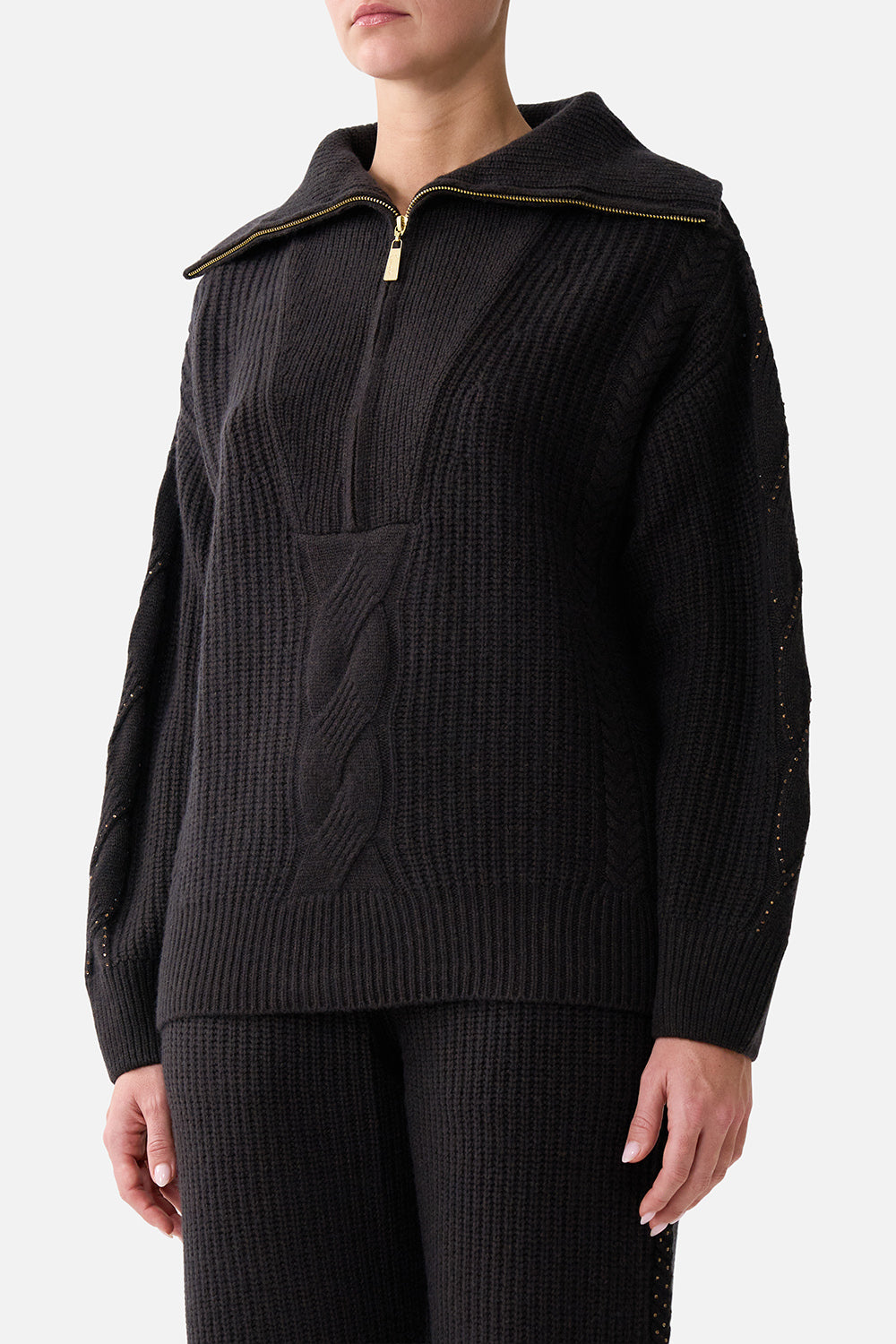 HALF ZIP KNIT SWEATER NIGHT GARDEN