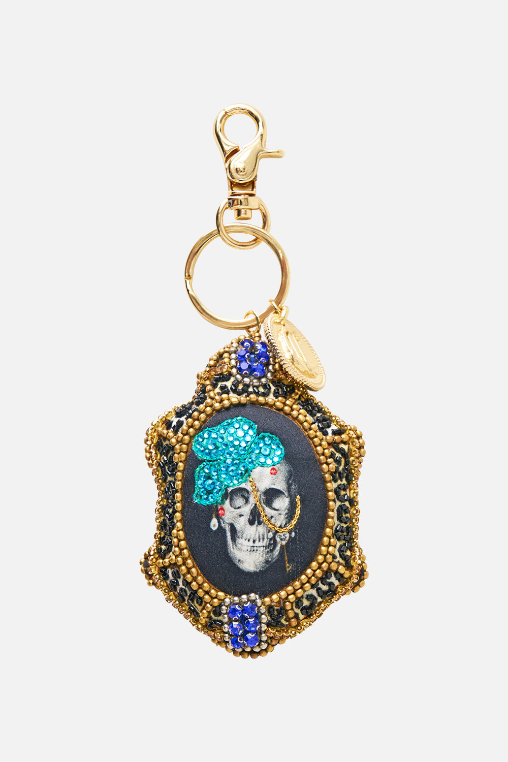 The CAMILLA Animal Keyring in our Zig Zag Zoo print, front view.