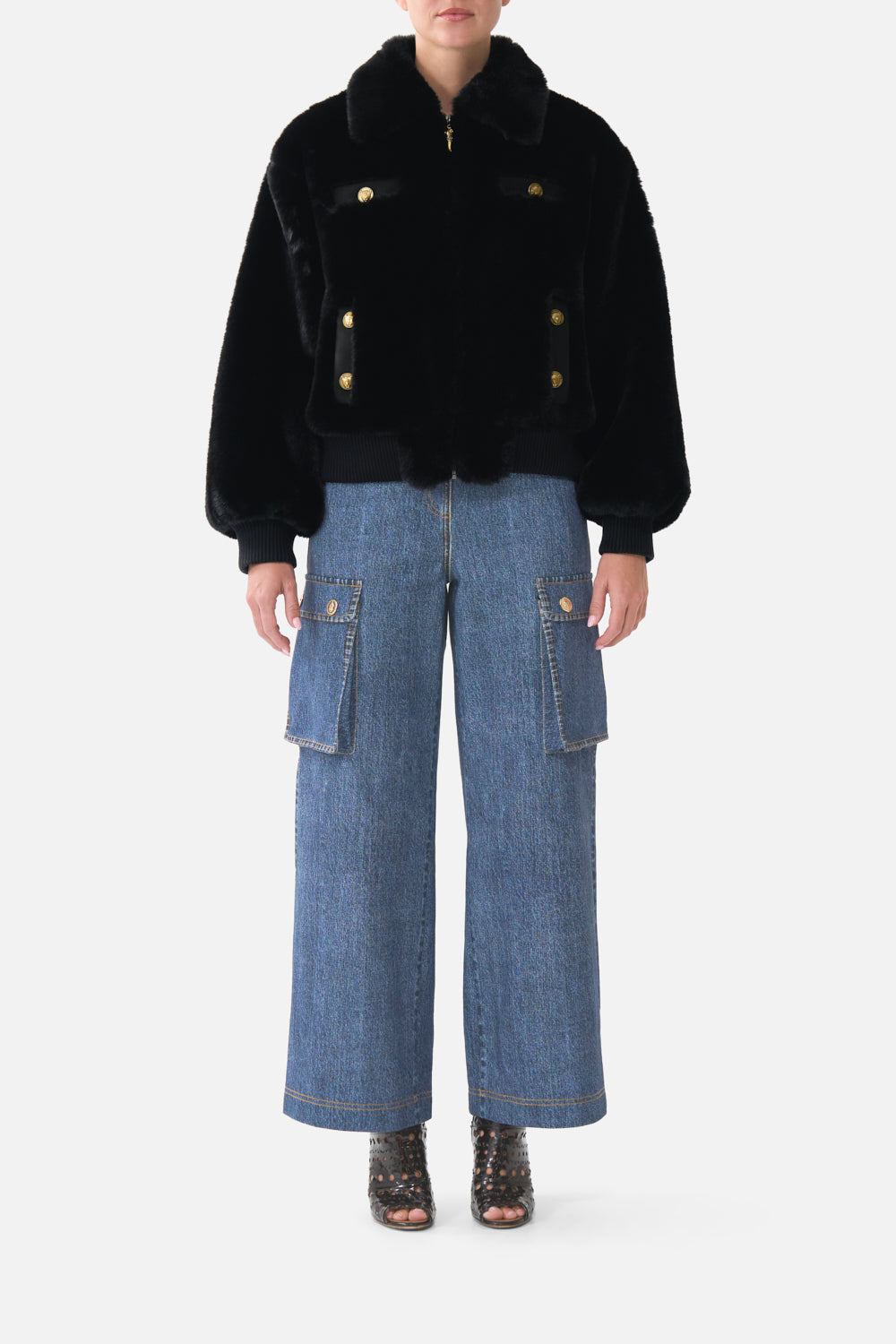 FAUX FUR BOMBER WITH POCKET DETAILS FIESTA, SIESTA, REPEAT