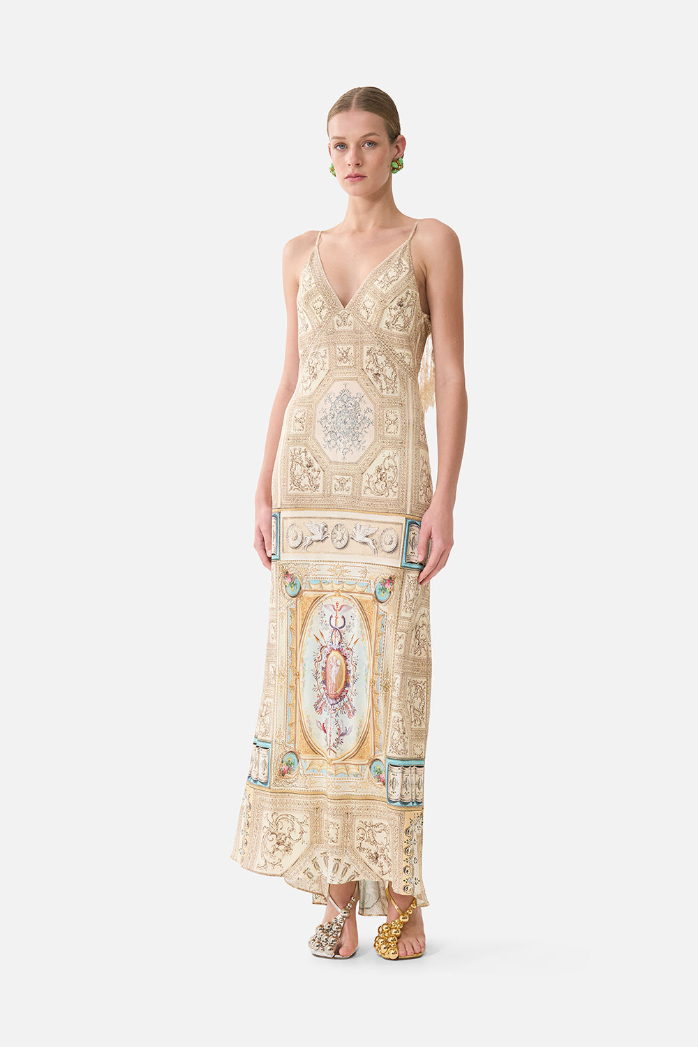 V NECK BIAS SLIP DRESS WITH BACK FRILL A BELOVED BOUDOIR