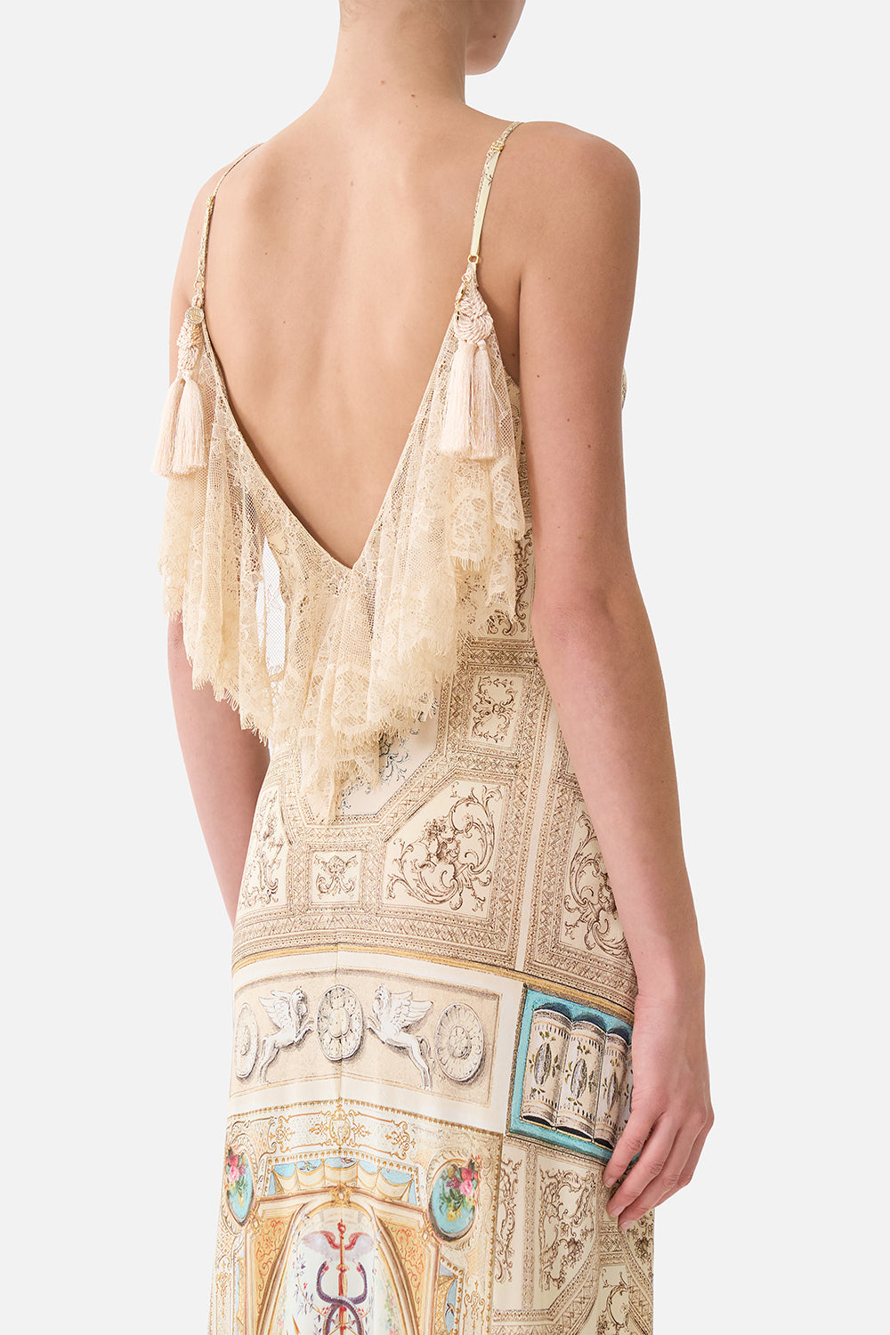 V NECK BIAS SLIP DRESS WITH BACK FRILL A BELOVED BOUDOIR