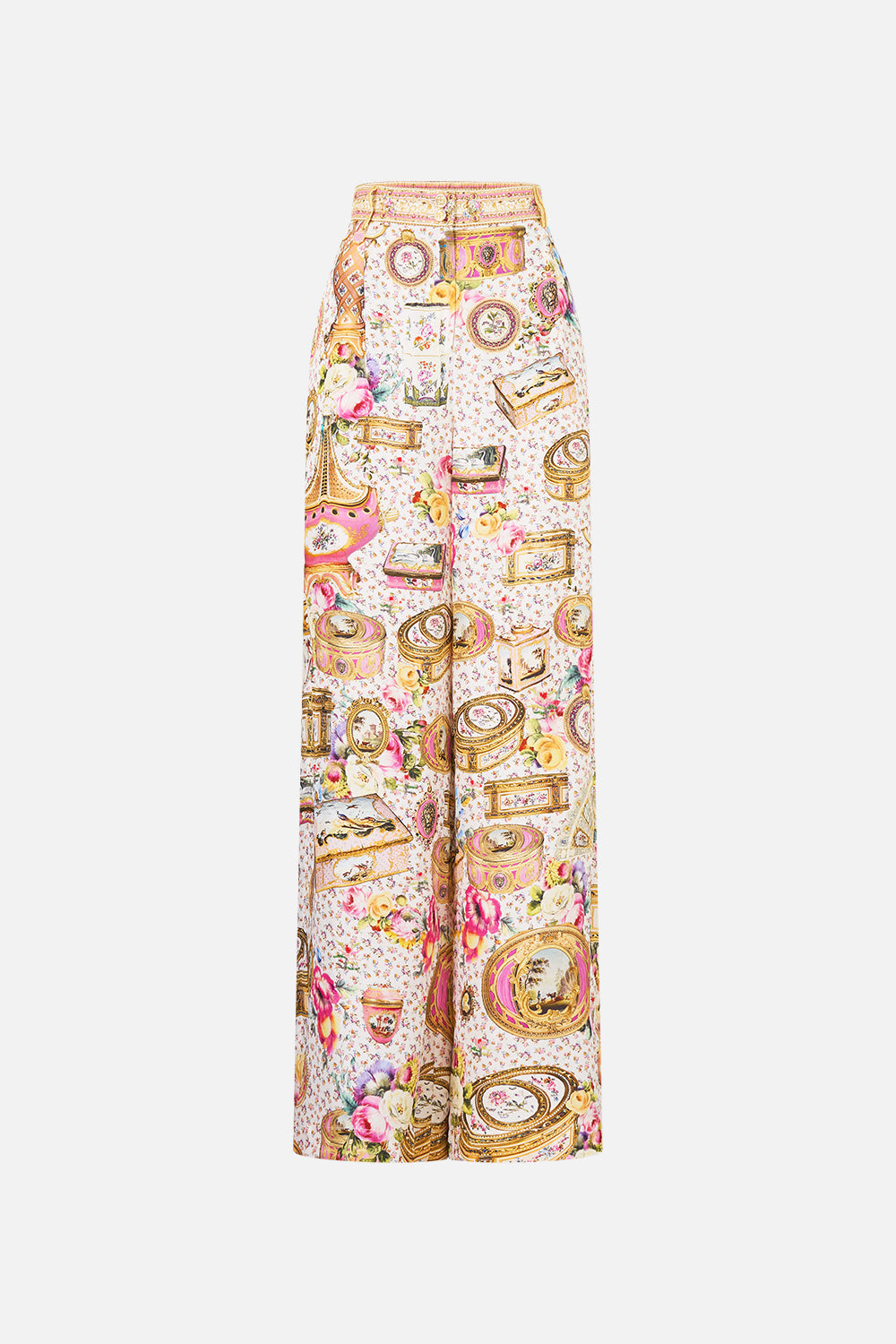 The CAMILLA SHAPED WAISTBAND DRESS WITH GATHERED SLEEVES NIGHT GARDEN in our NIGHT GARDEN print.