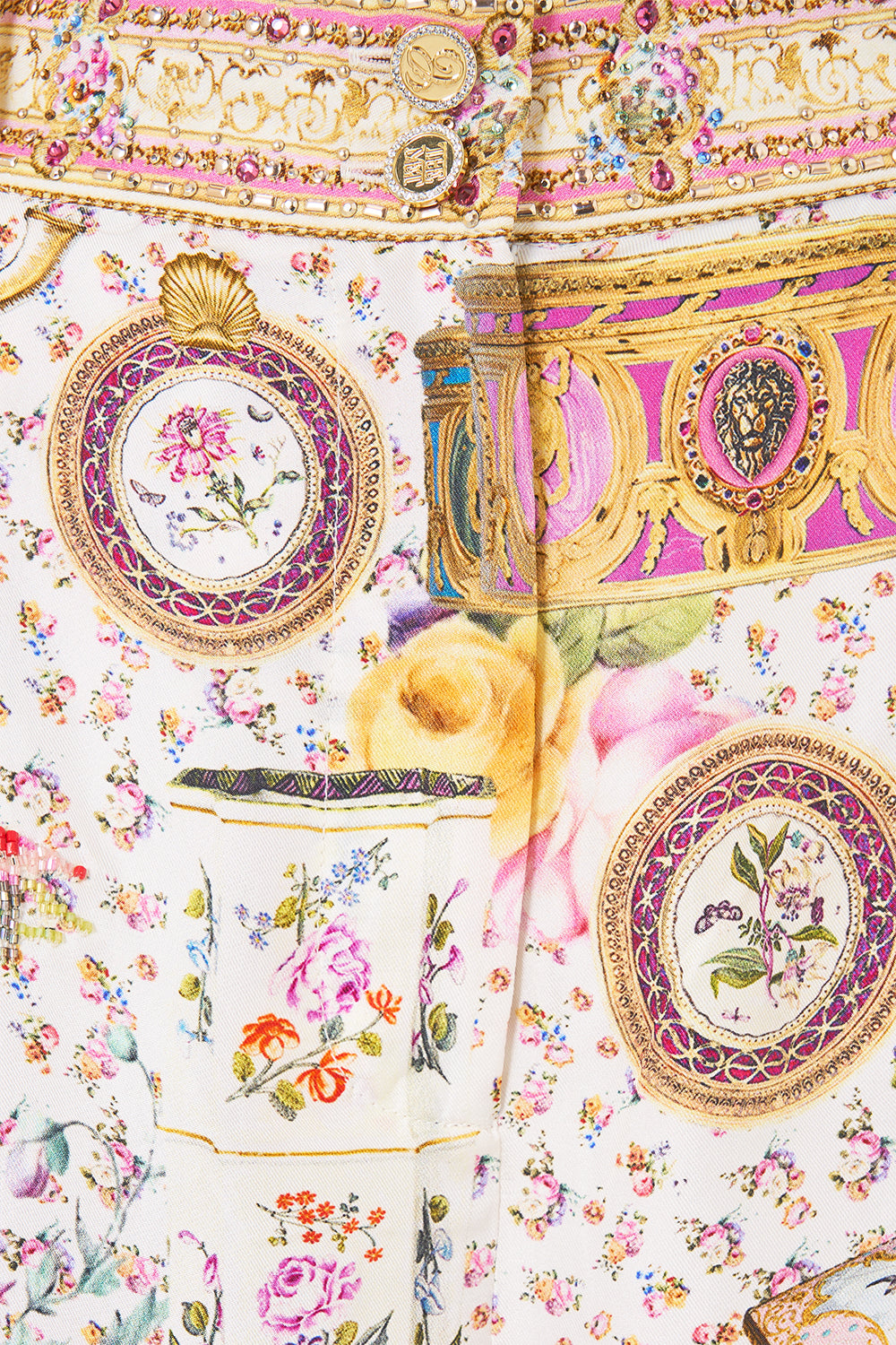 The CAMILLA SHAPED WAISTBAND DRESS WITH GATHERED SLEEVES NIGHT GARDEN in our  print.