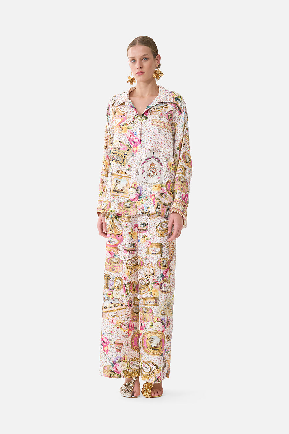 The CAMILLA SHORT BUTTON FRONT SHIRT DRESS MIDSUMMER MASTERPIECE in our  print.