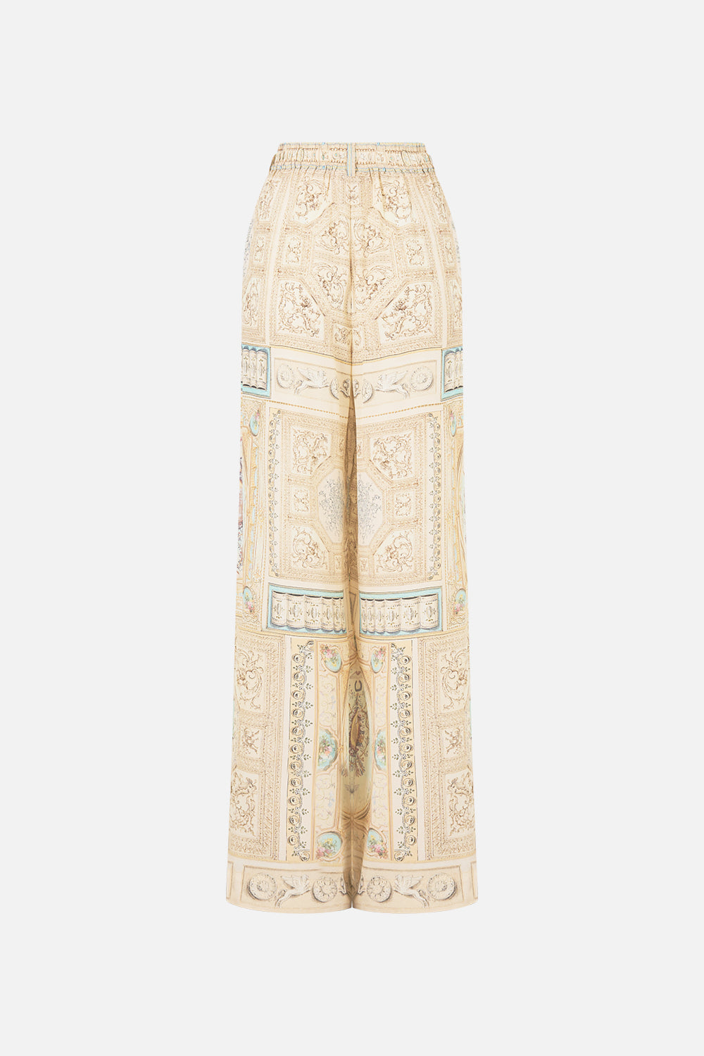 The CAMILLA CORSET WAIST WIDE LEG PANT WILDFLOWER WUNDERLAND in our  print.