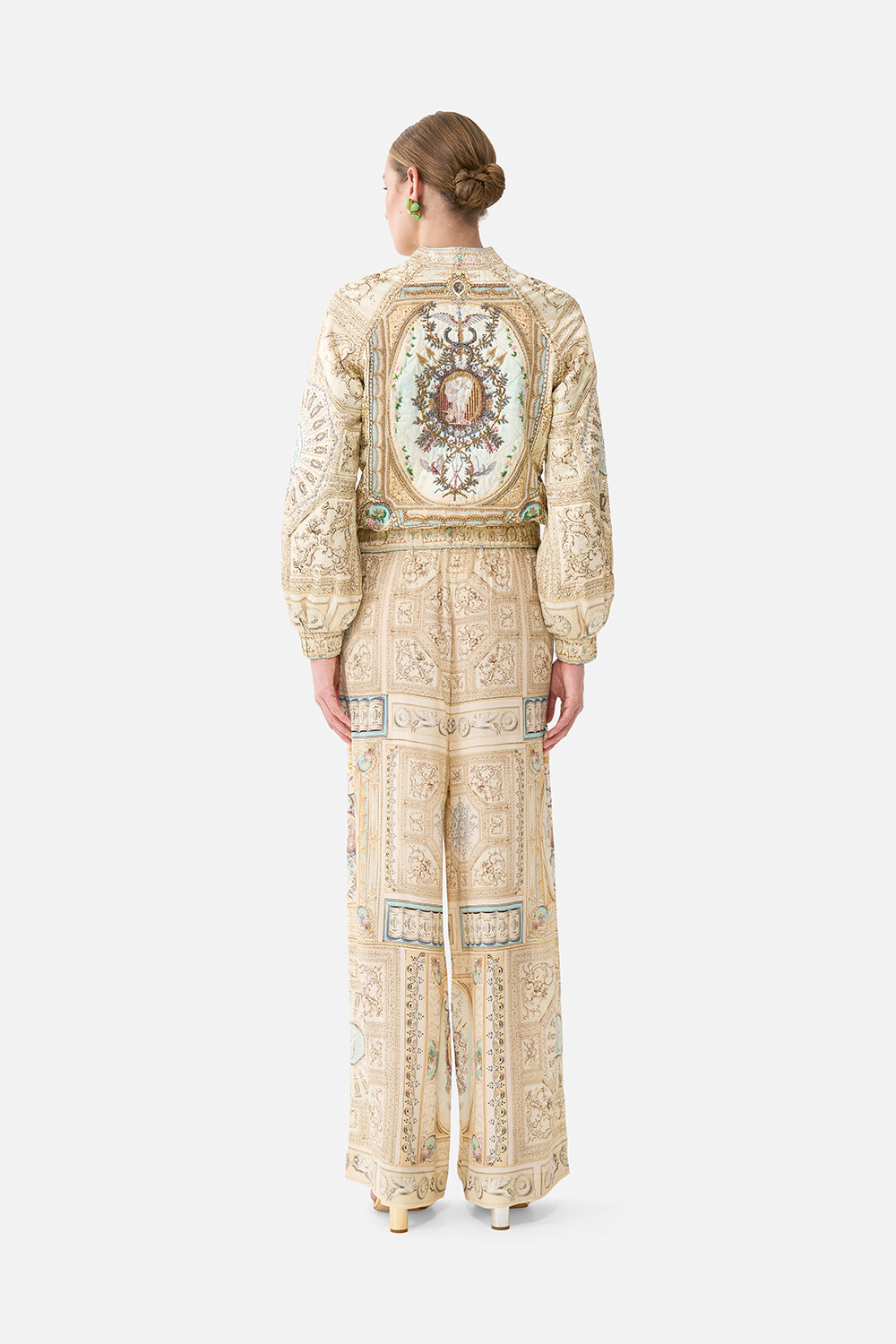 The CAMILLA CORSET WAIST WIDE LEG PANT WILDFLOWER WUNDERLAND in our  print.