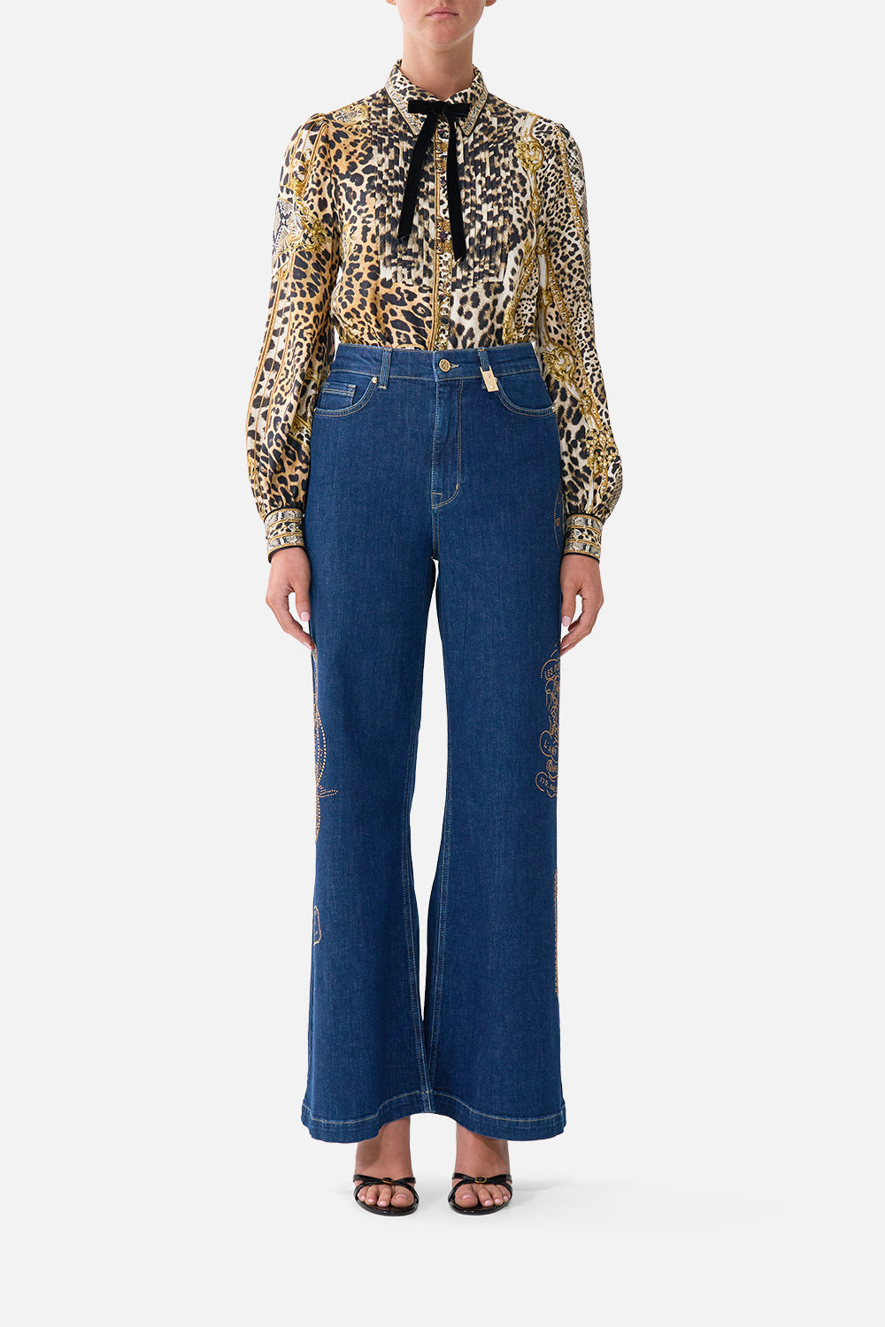 The CAMILLA Jenna High Waisted Flare Denim in our Denim print.