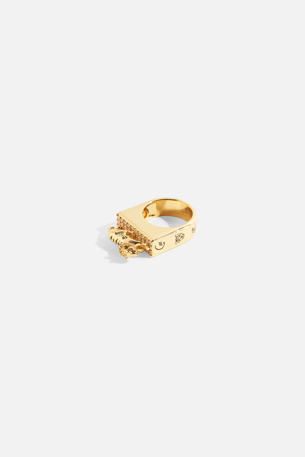 The CAMILLA Gilded Realms Leopard Signet Ring in gold.