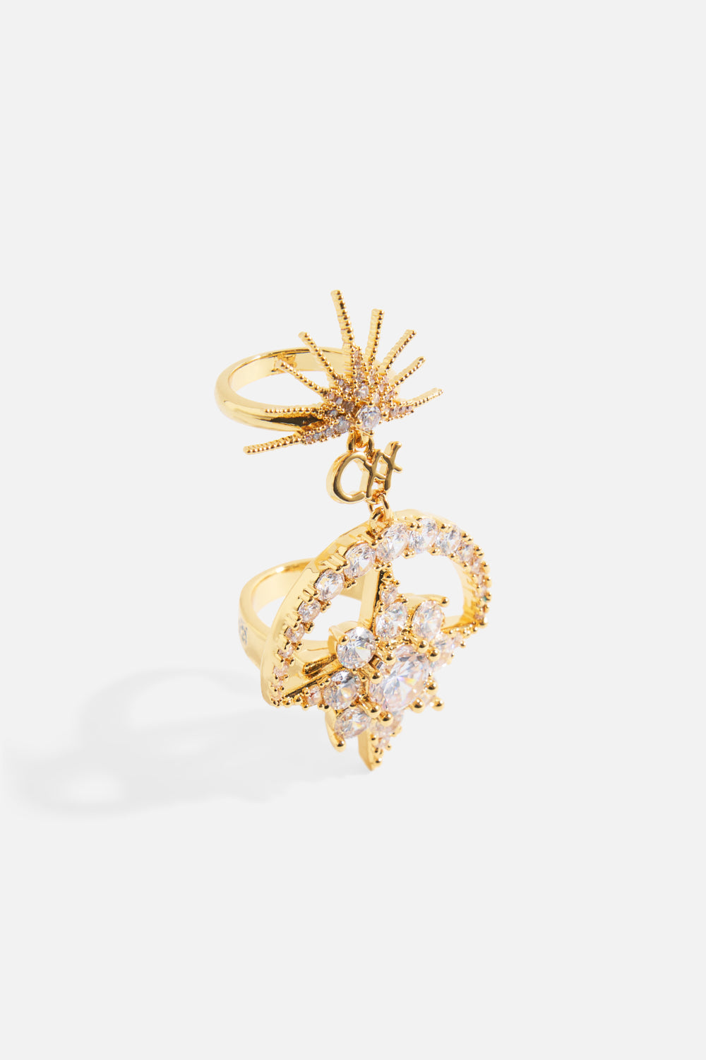The CAMILLA Empress Of Light Double Star Crystal Ring in gold.