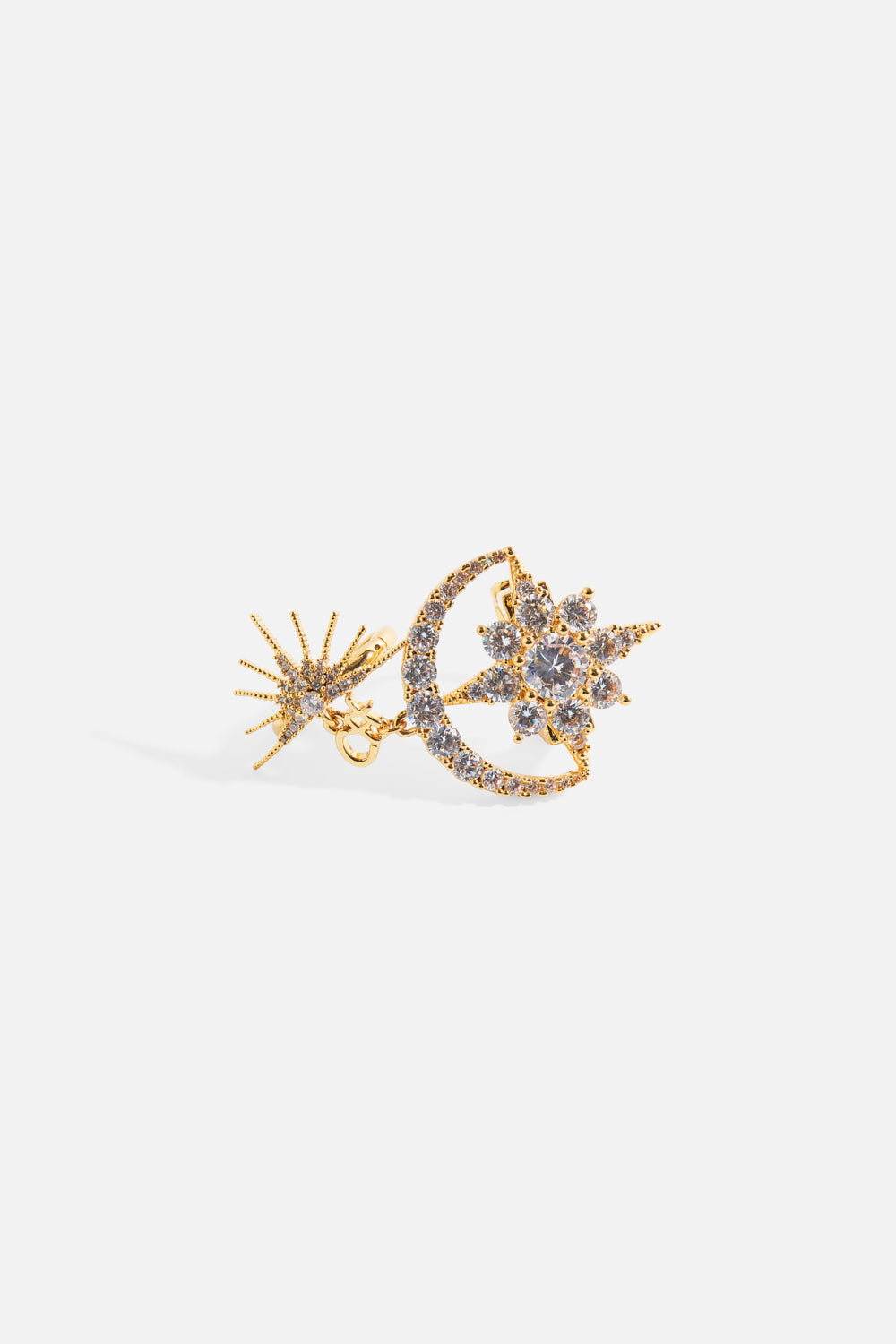 The CAMILLA Empress Of Light Double Star Crystal Ring in gold.