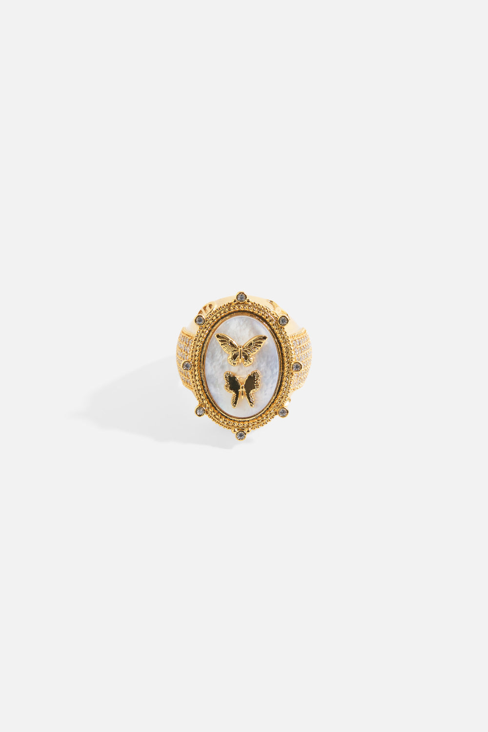 The CAMILLA Empress Of Light Butterfly Cameo Ring in gold.