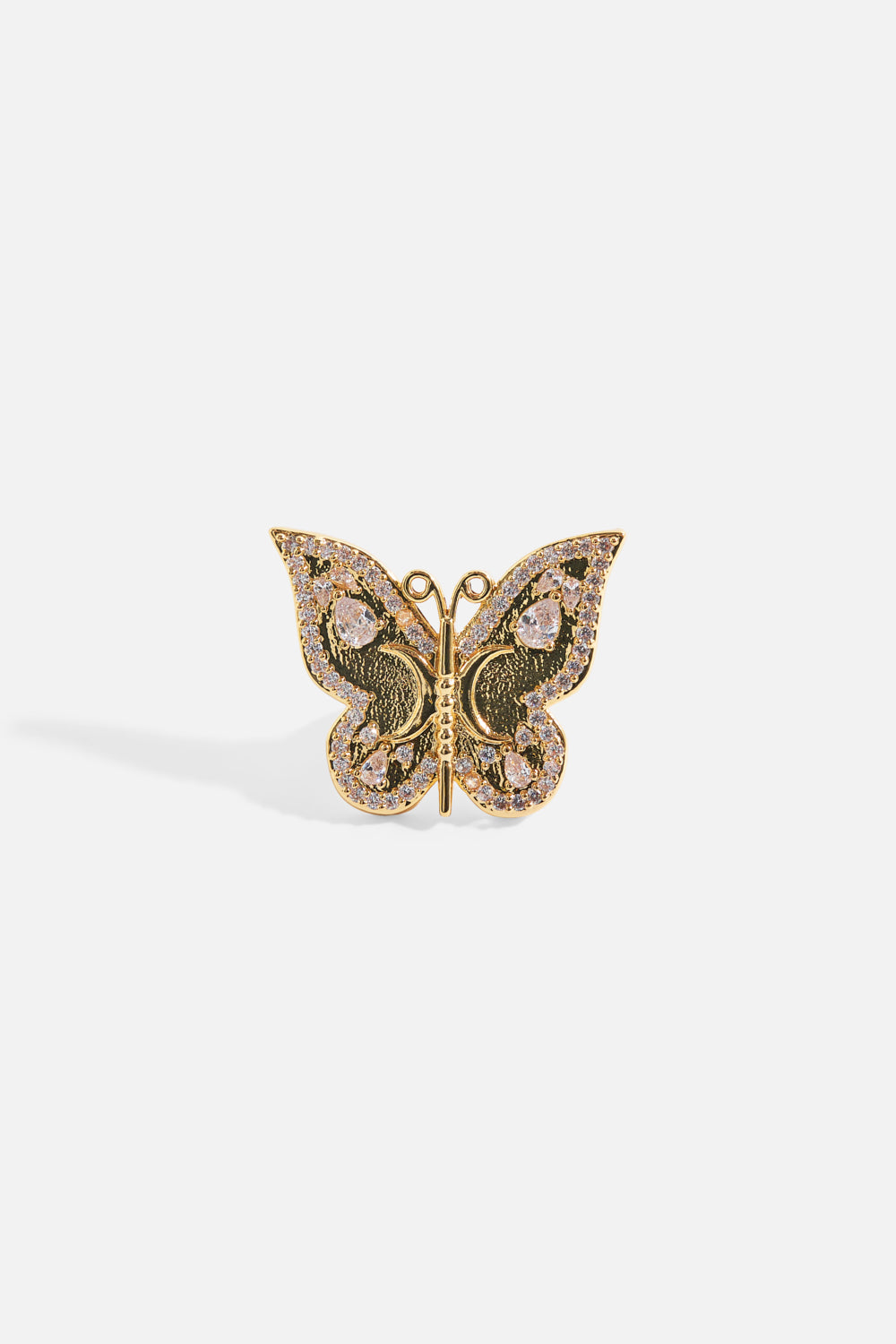 The CAMILLA Empress of Light Butterfly Ring in our Gold print, front view.