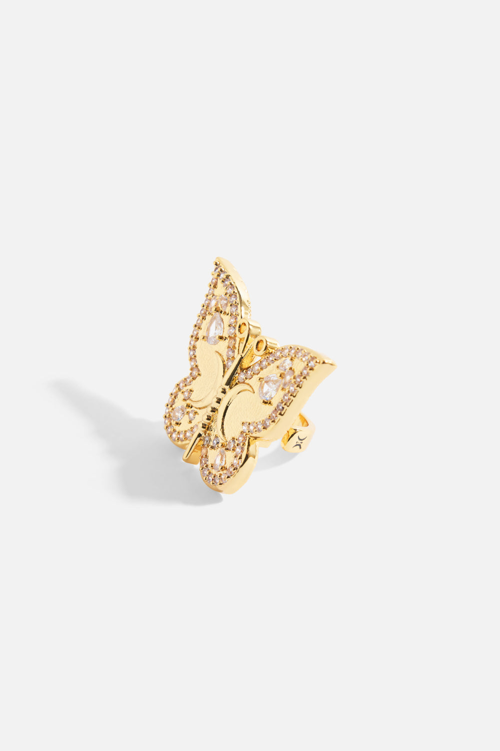 The CAMILLA Empress of Light Butterfly Ring in our Gold print, back view.