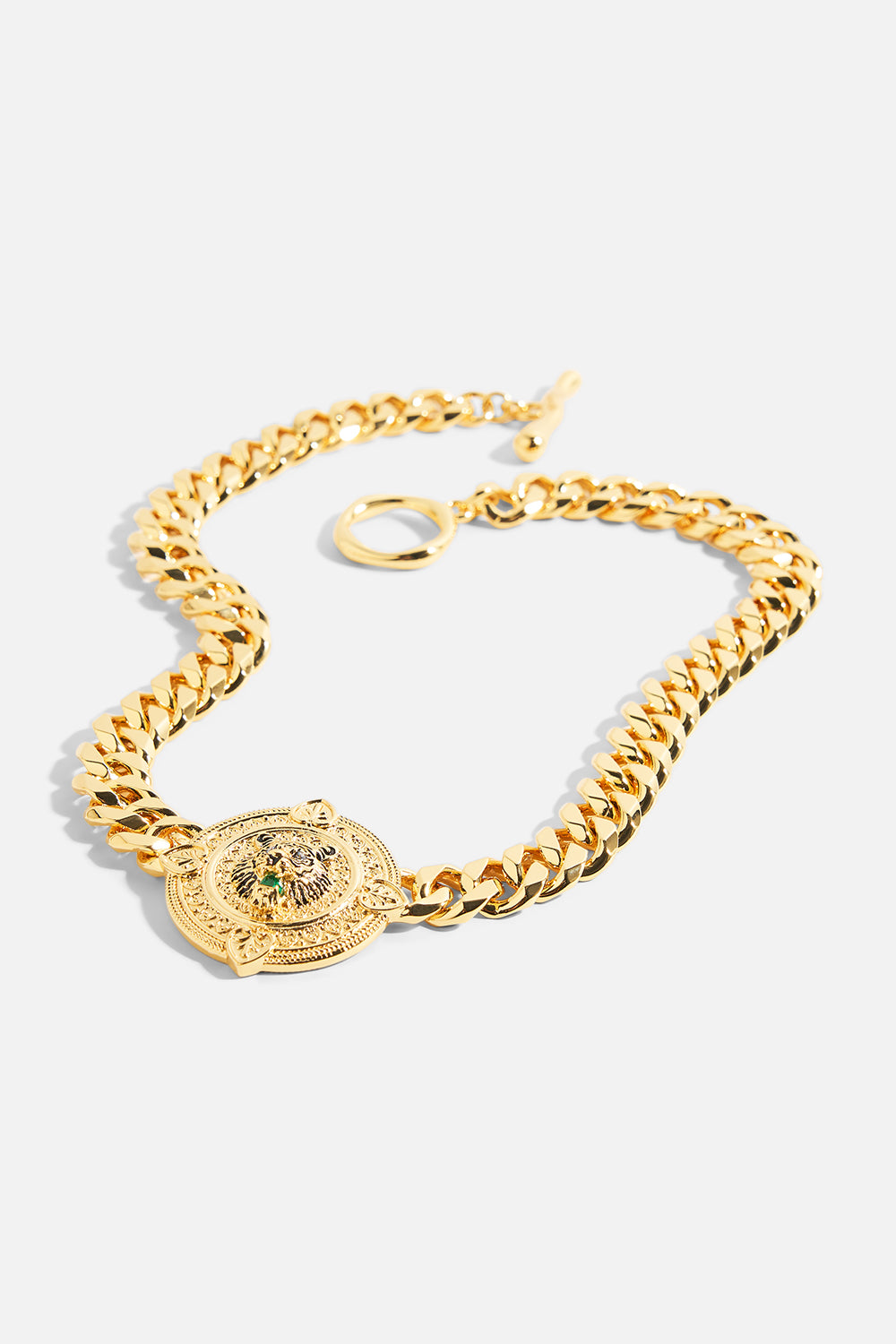 The CAMILLA Imperial Idol Jaggi Necklace in our Gold print, front view.