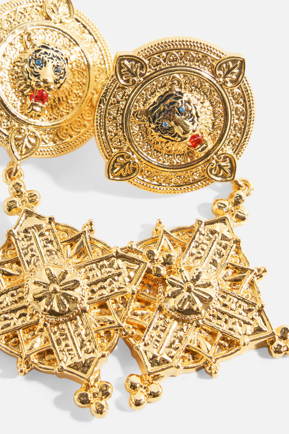 The CAMILLA Imperial Idol Pendant Earrings in gold.