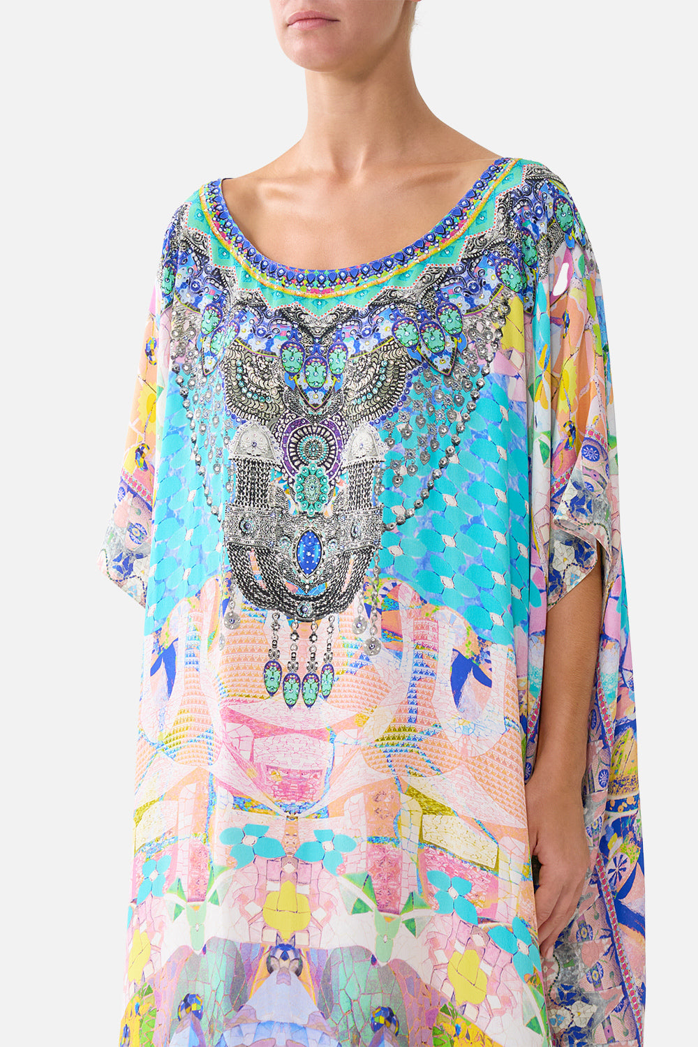 The CAMILLA BUTTON DRESS WITH SHAPED WAISTBAND ARANJUEZ ANIMALIA in our  print.